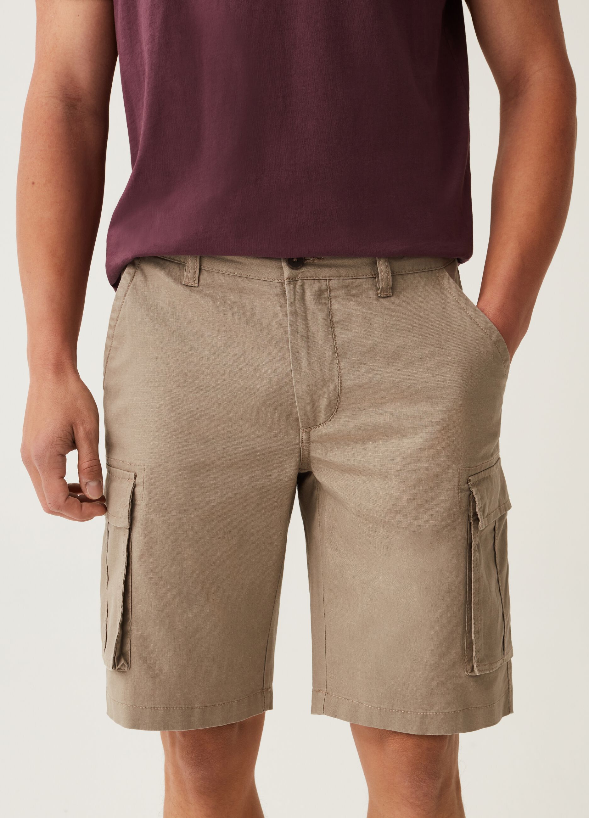 Cargo Bermuda shorts in linen and cotton