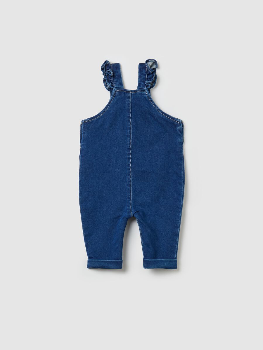 Denim dungarees with small flower patch_1