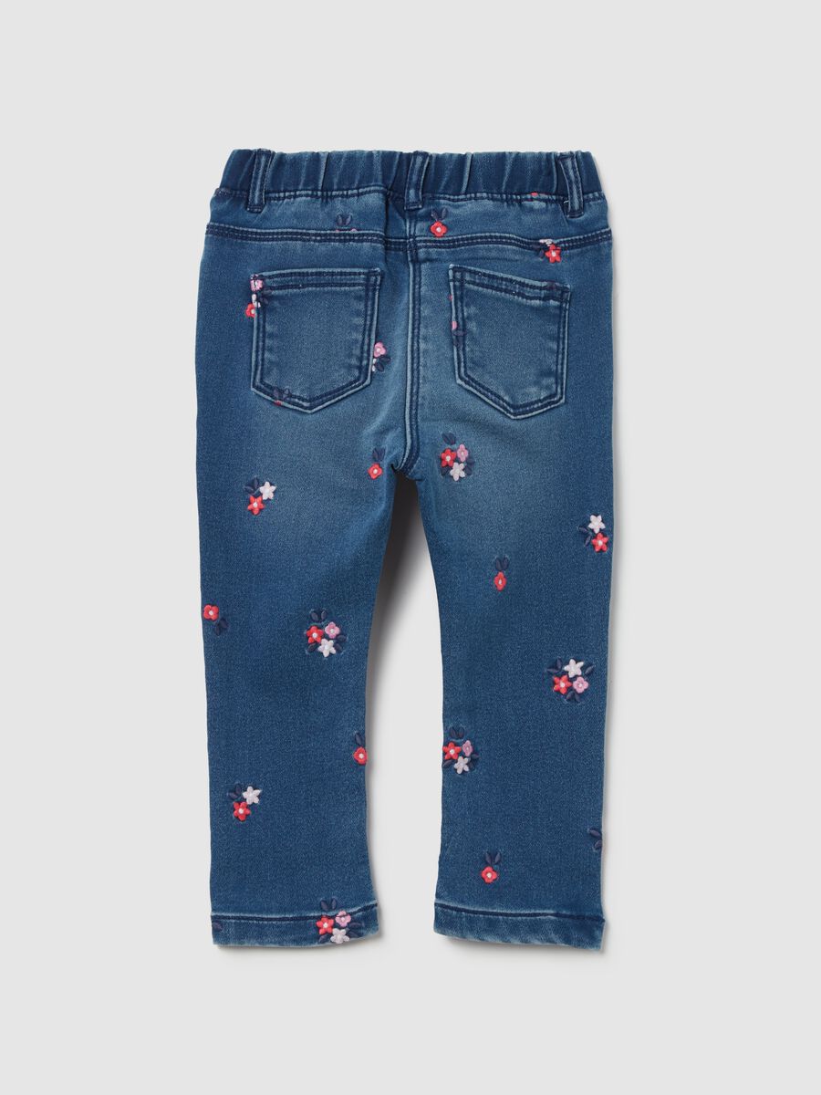 Denim leggings with small flowers embroidery_1