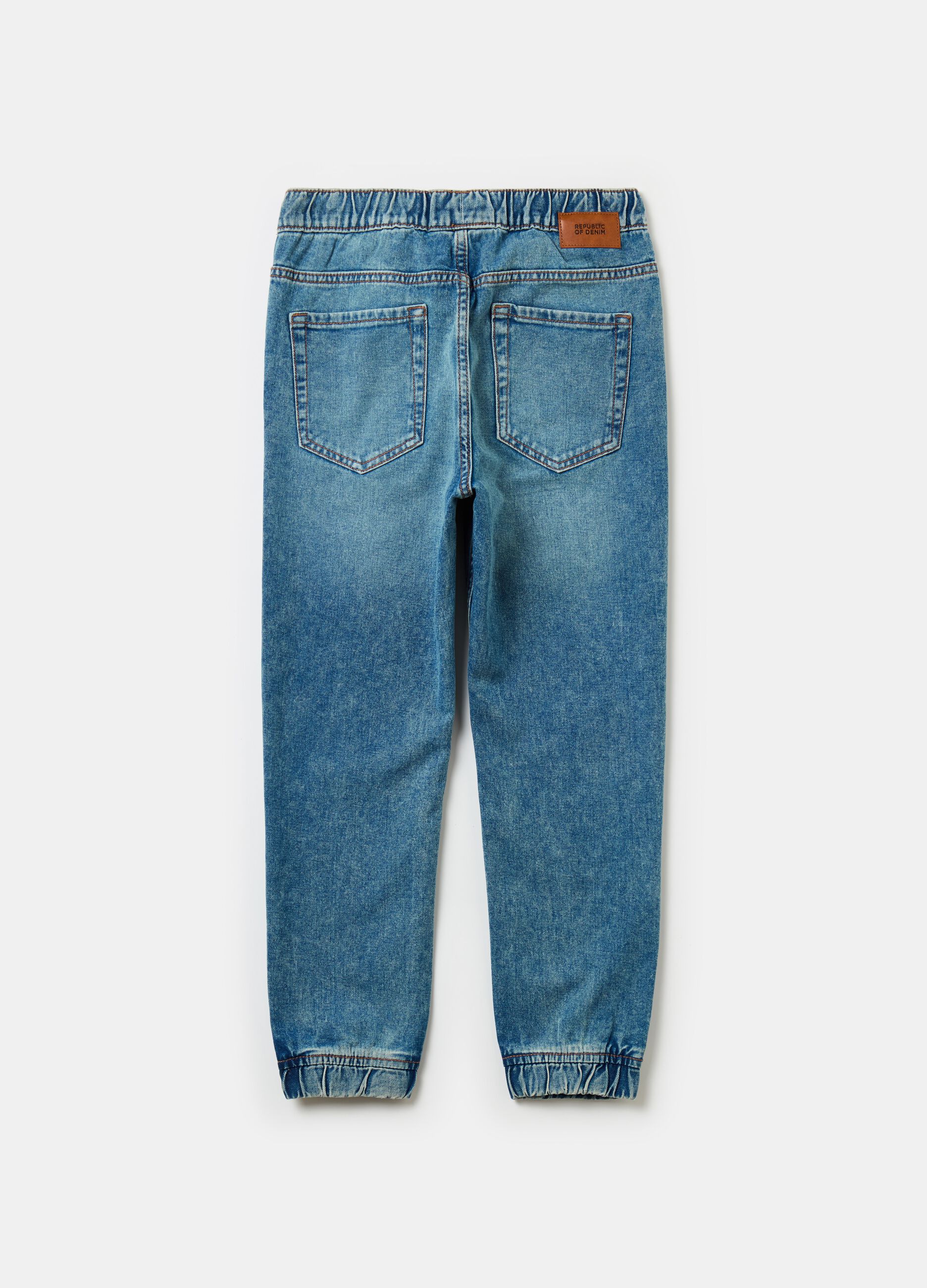 Denim joggers with drawstring and abrasions