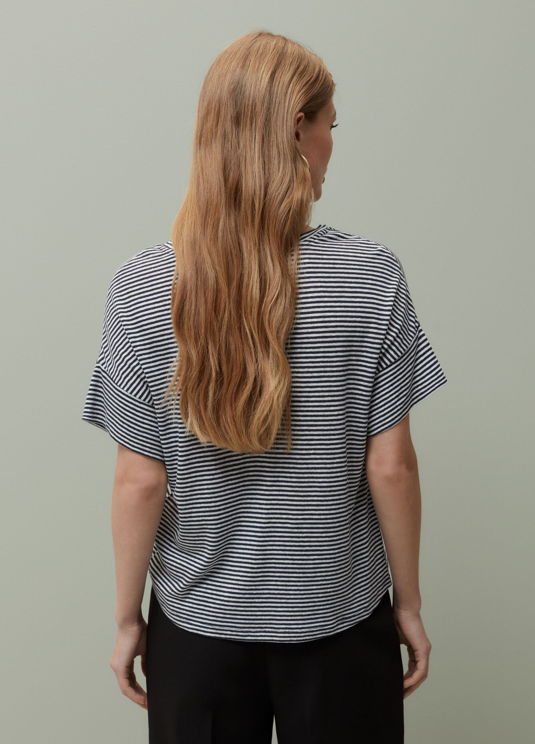 Linen and viscose T-shirt with stripes
