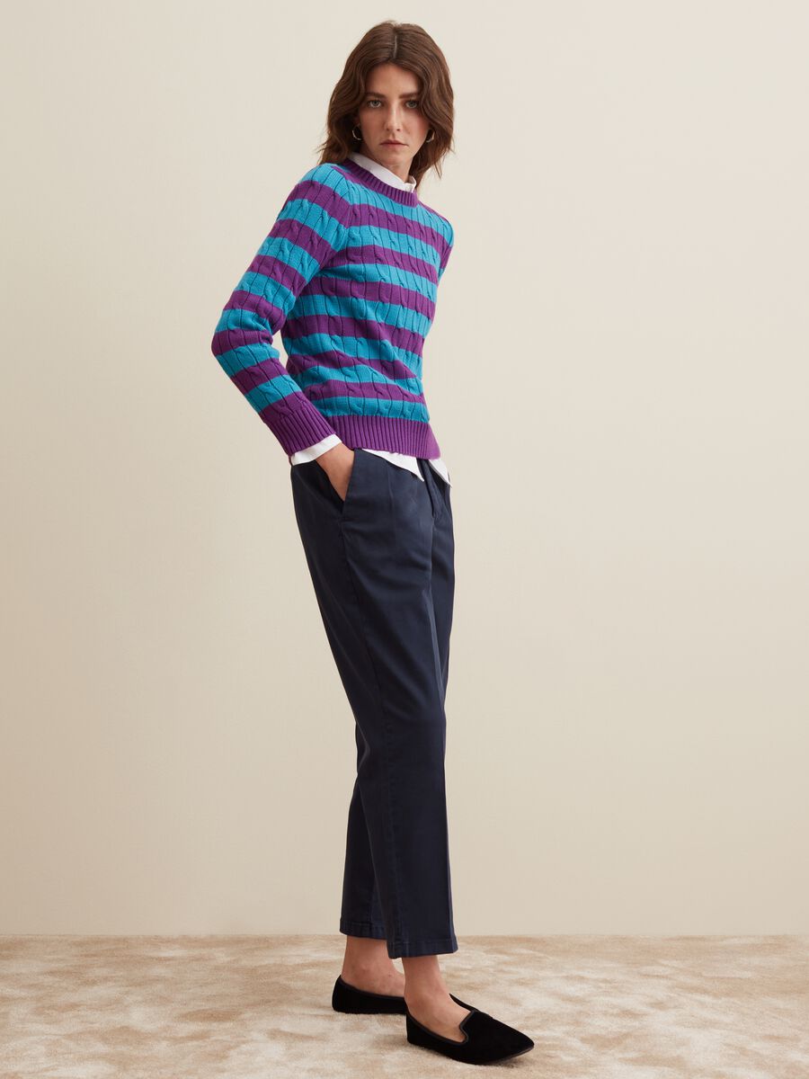 Striped pullover with cable-knit design_3