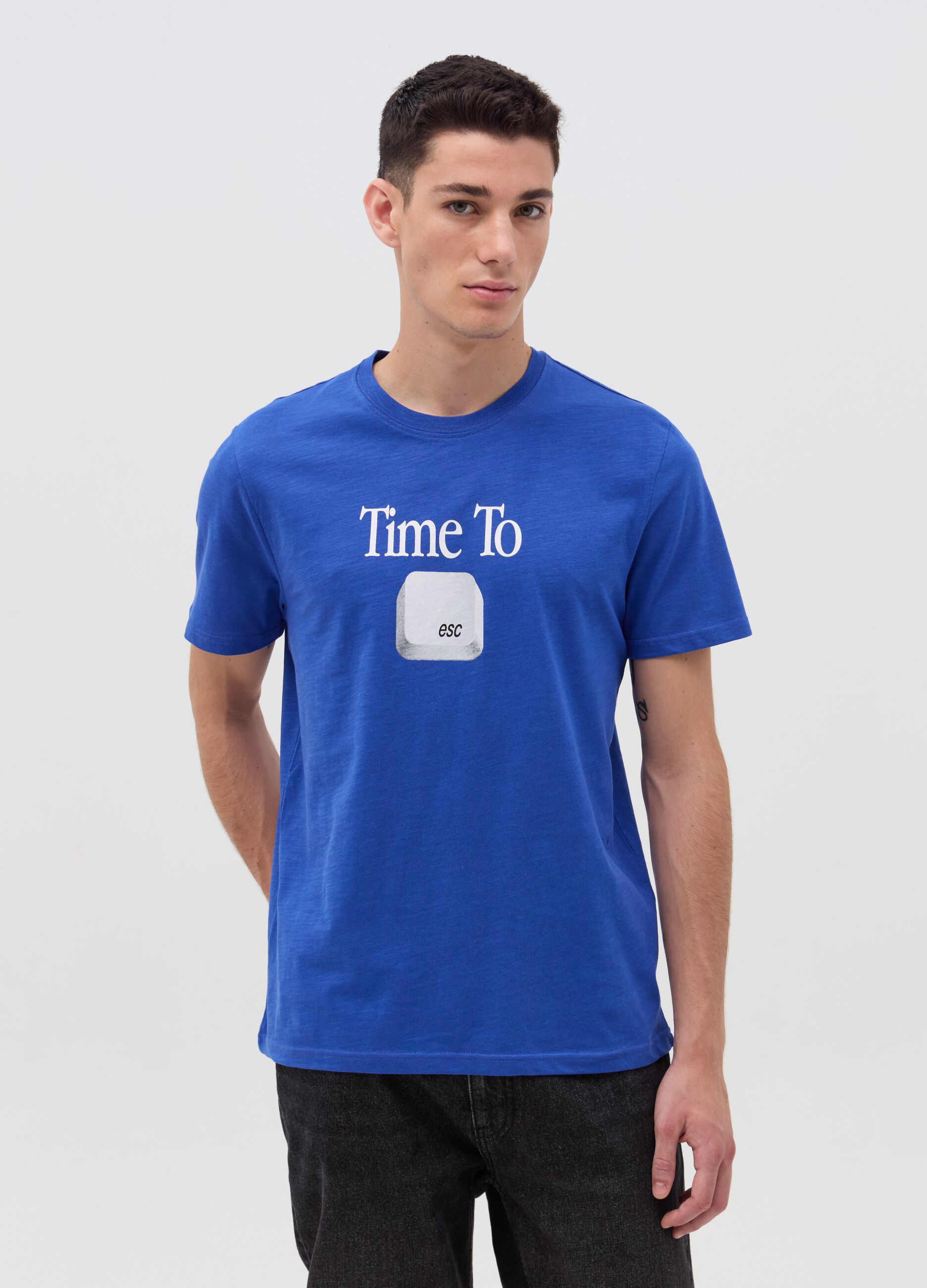 Slub jersey T-shirt with “Time To esc” print