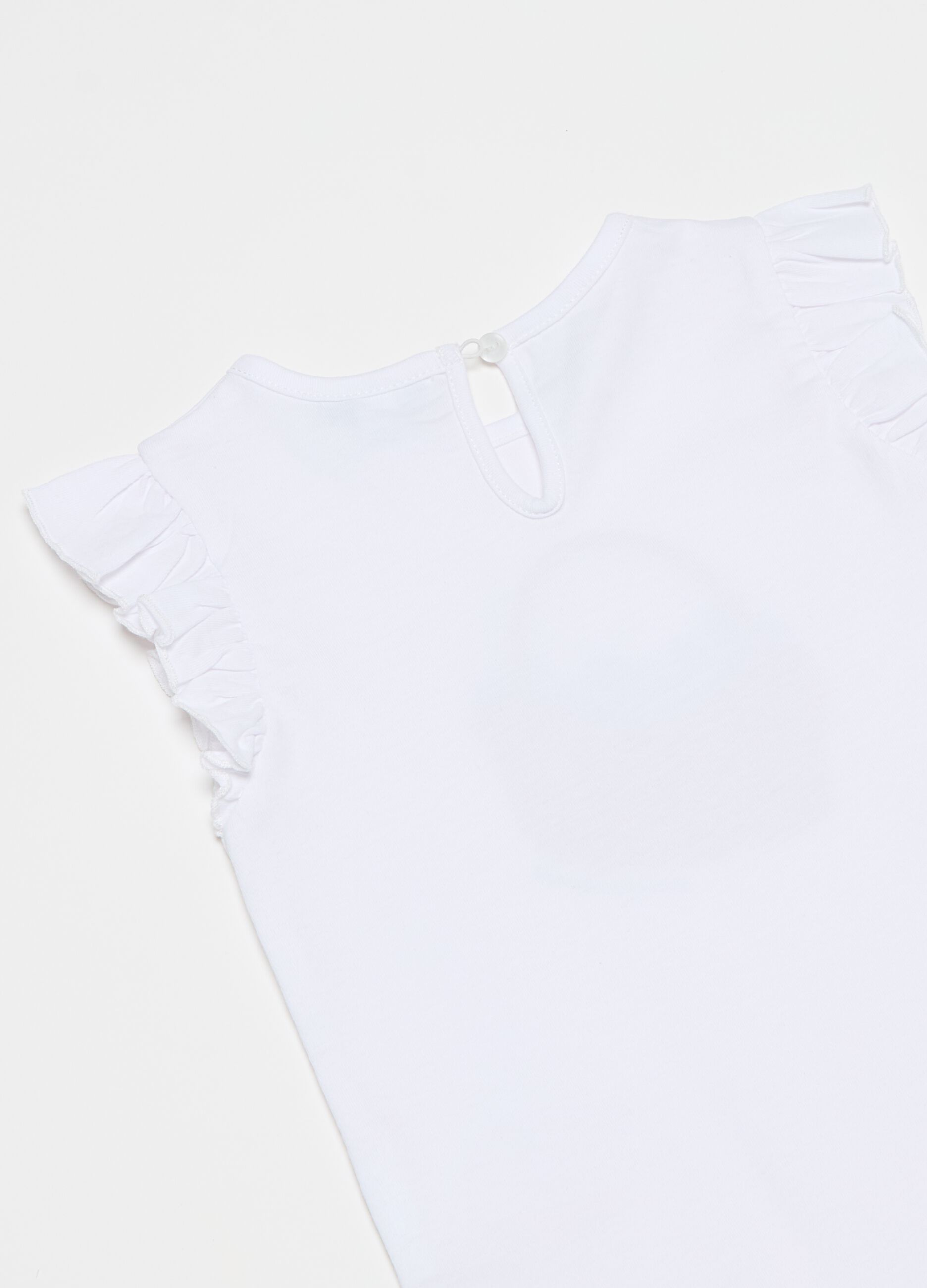Cotton T-shirt with print and frills