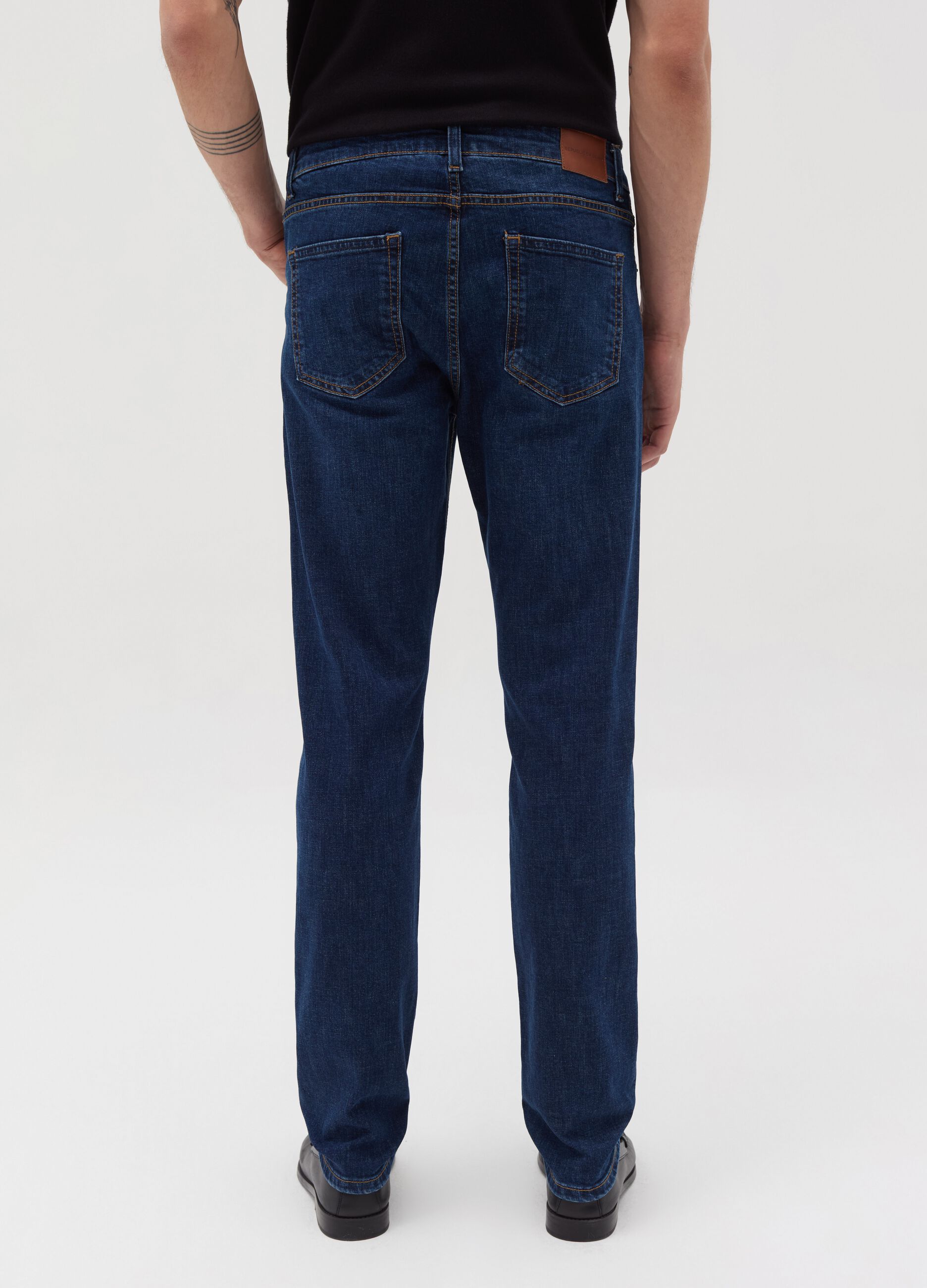 Slim-fit cross-hatch cotton jeans