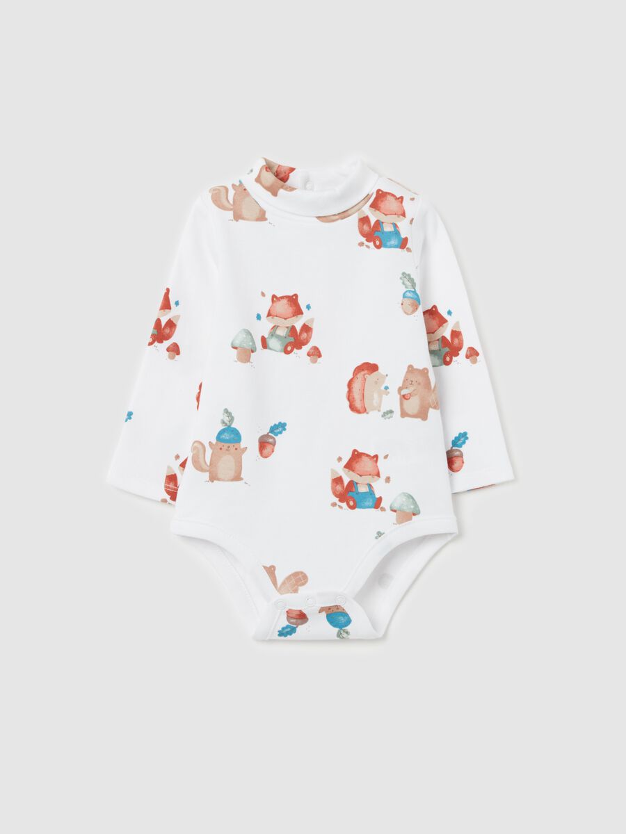 Organic cotton bodysuit with high neck and print_0