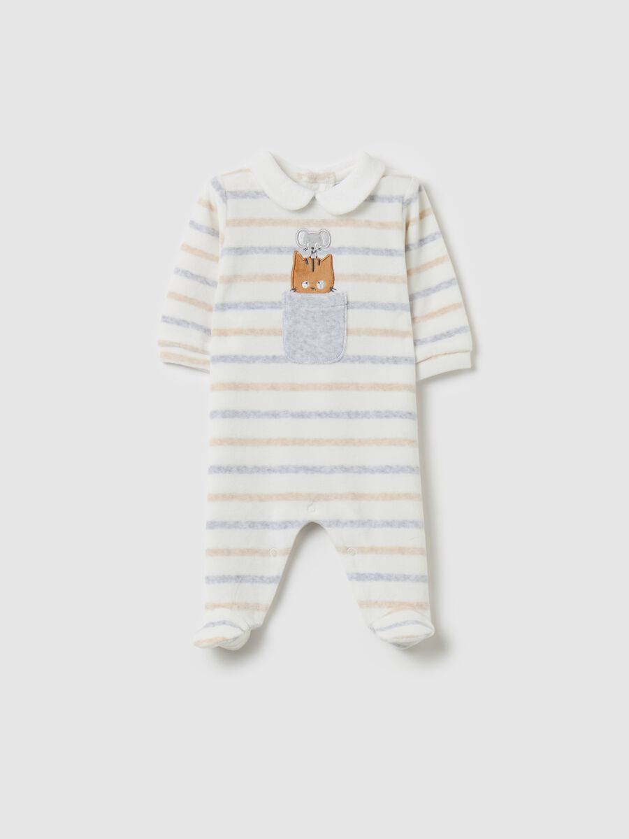 Onesie with feet and cat and mouse embroidery_0