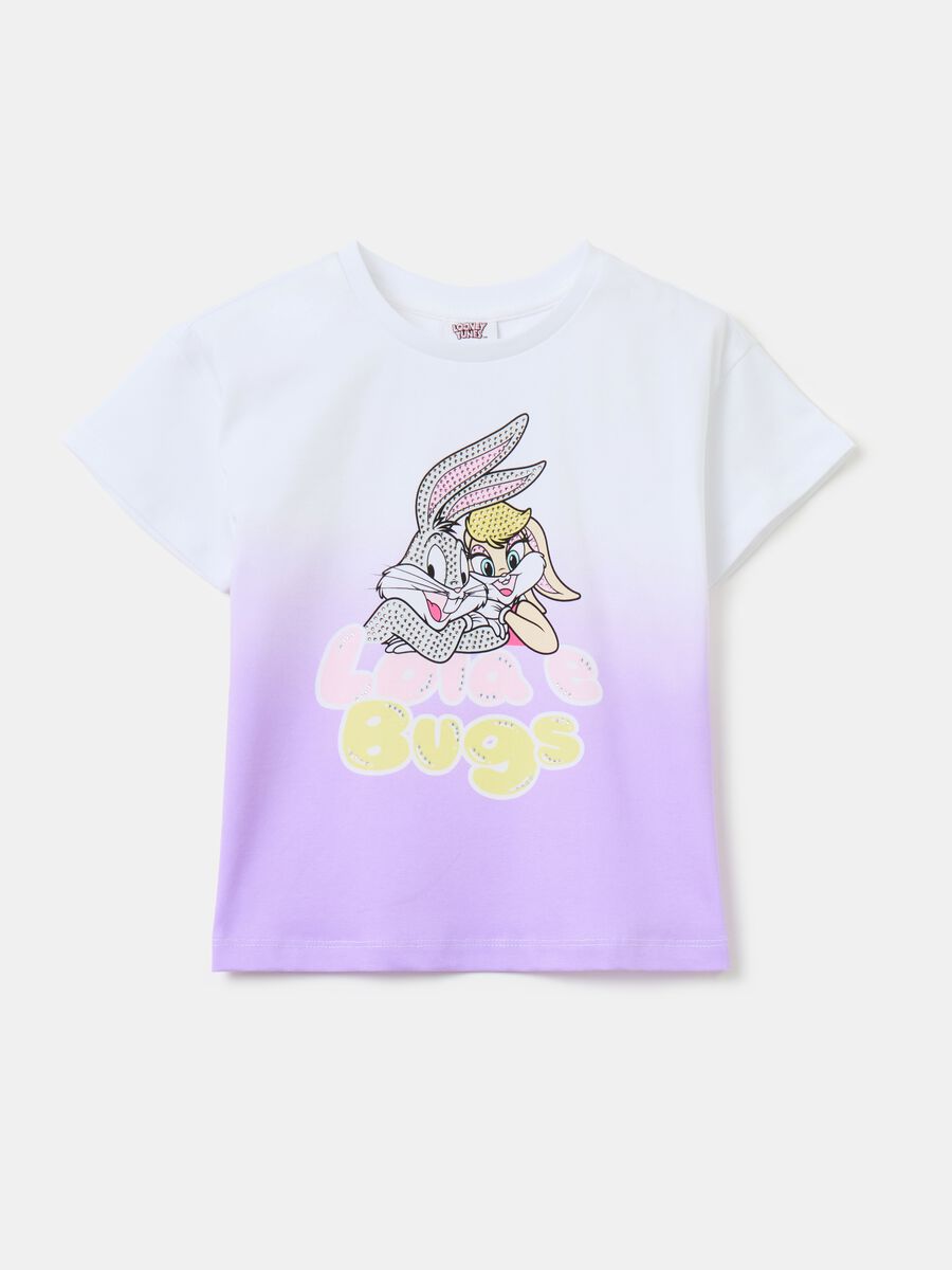 T-shirt with Bugs Bunny and Lola print and diamantés_0