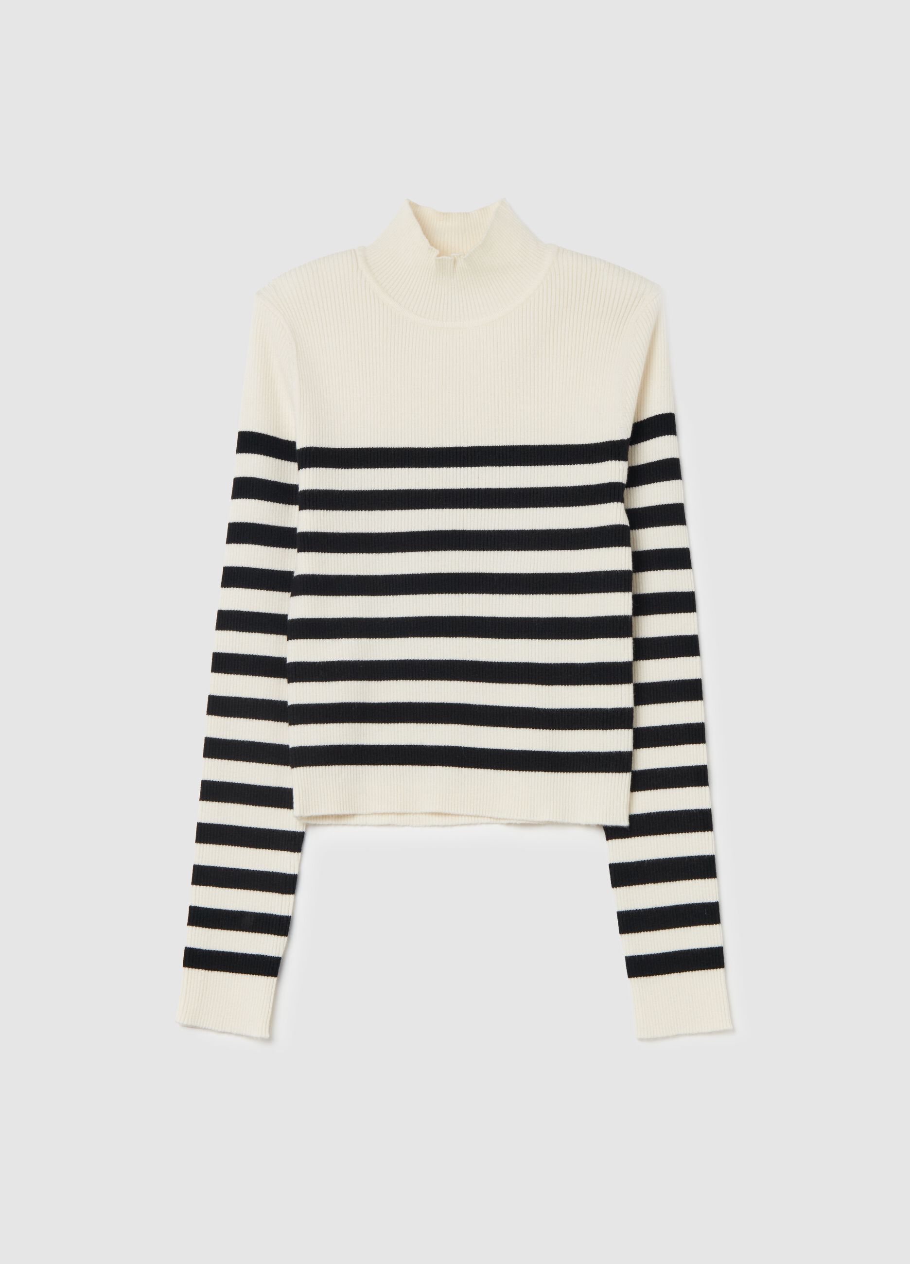 Pullover with striped mock neck