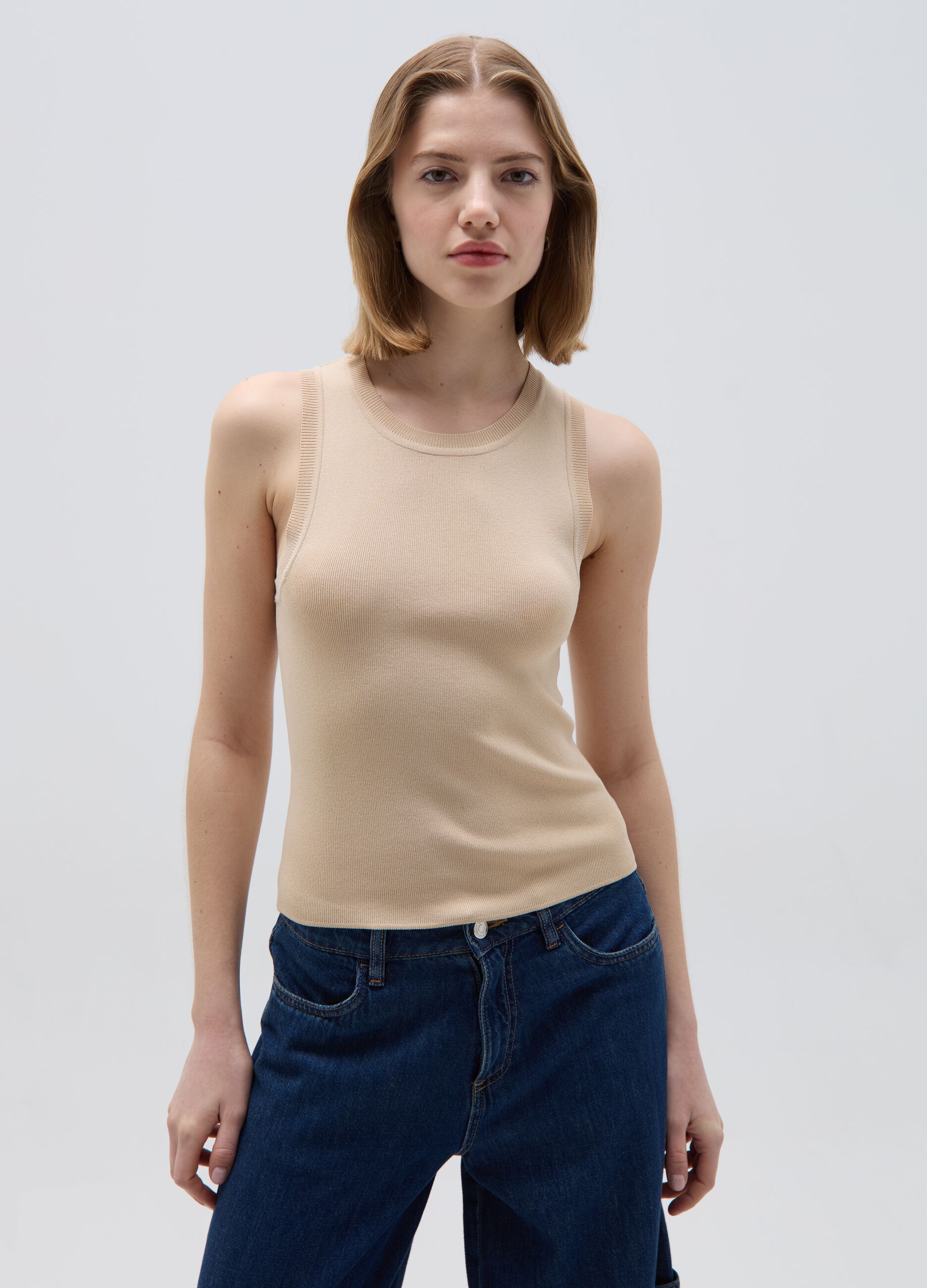 Solid colour tank top in crêpe