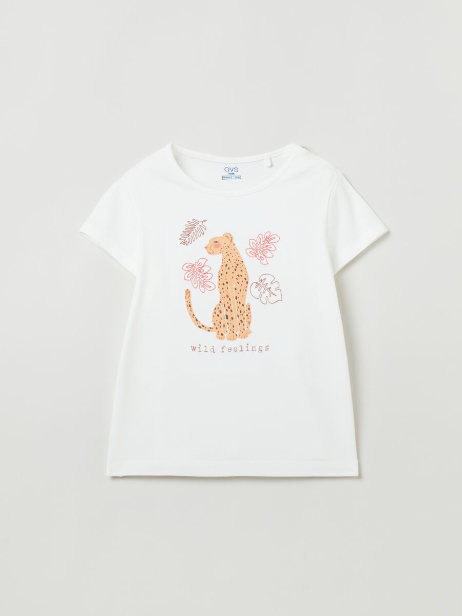 T-shirt with leopard print and round neck_0