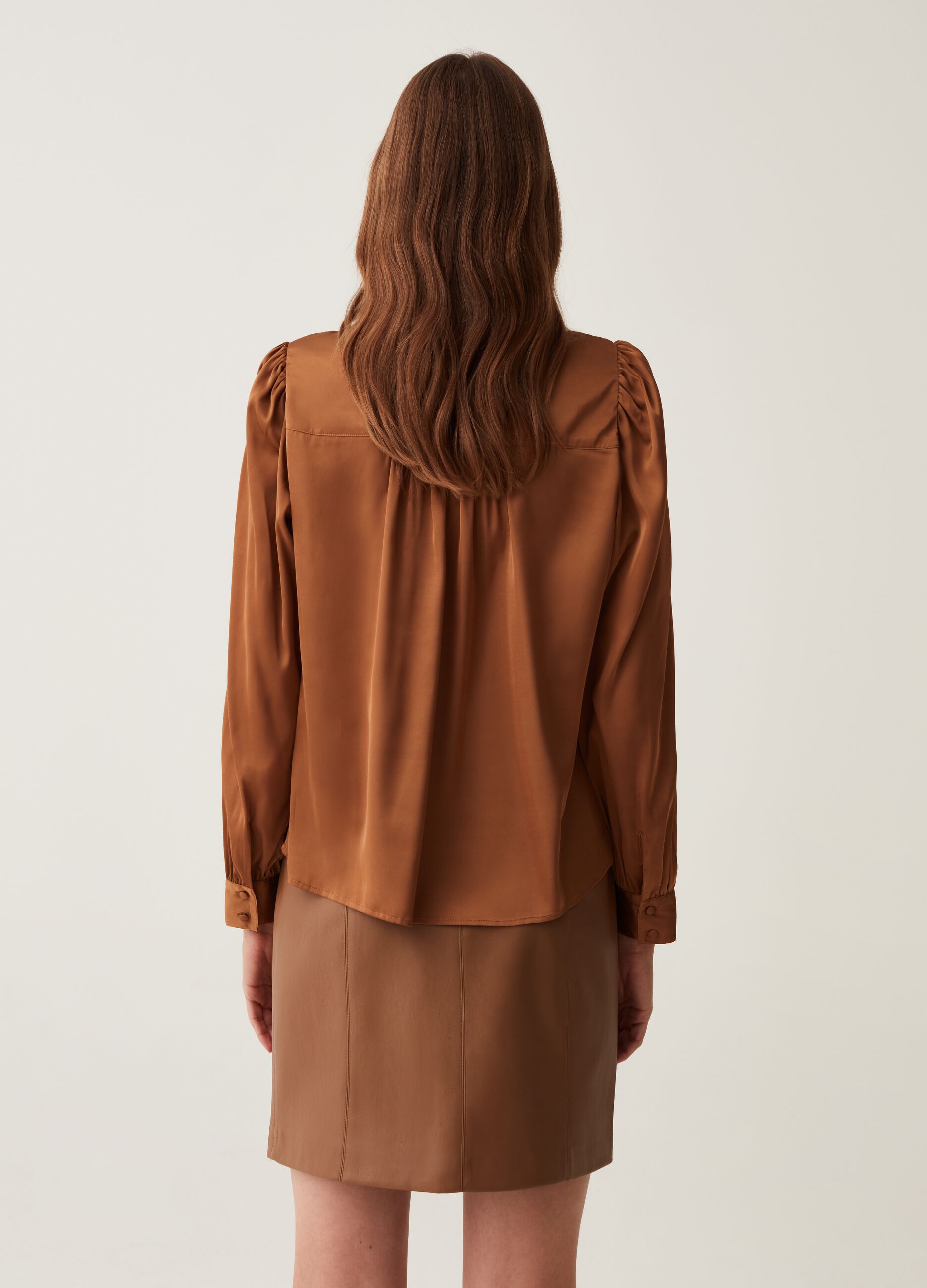 Satin blouse with puffy sleeves