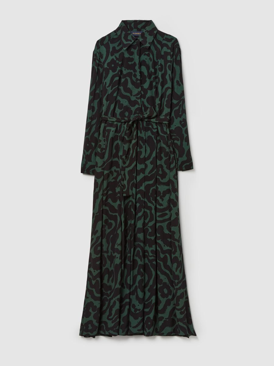 Long shirt dress with belt and print_0