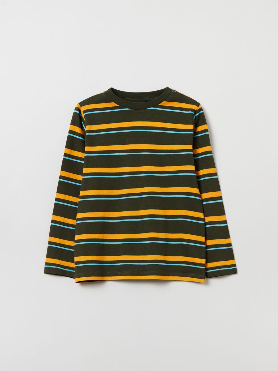 Striped cotton T-shirt with long sleeves_0