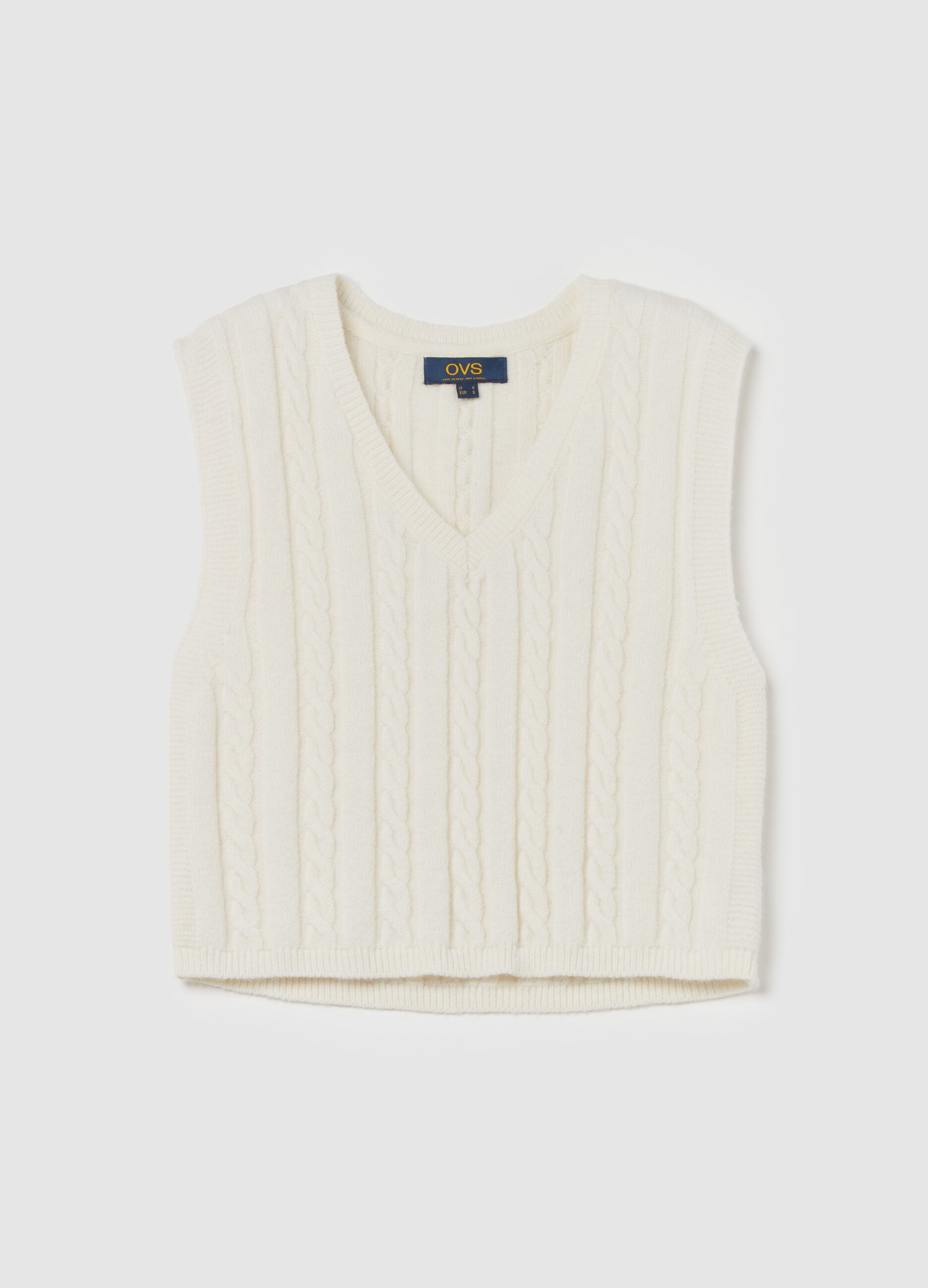 Cable-knit closed gilet with V neck