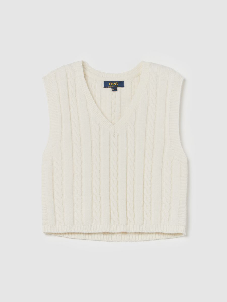 Cable-knit closed gilet with V neck_4