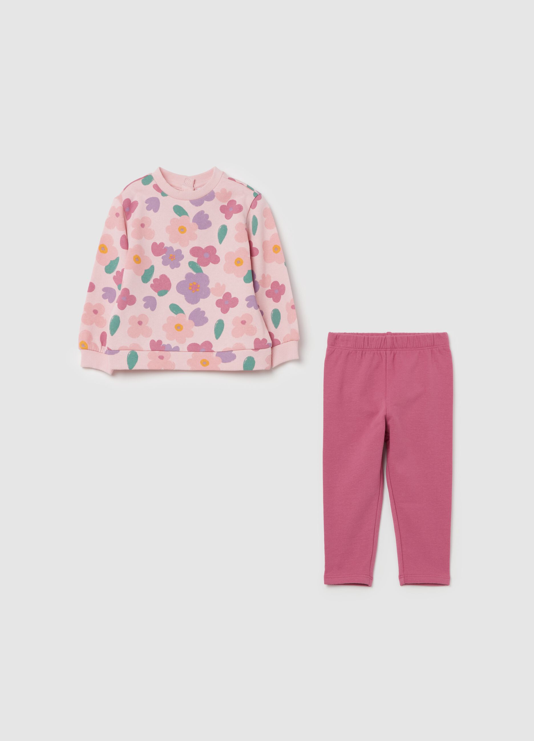 Jogging set in cotton with floral pattern