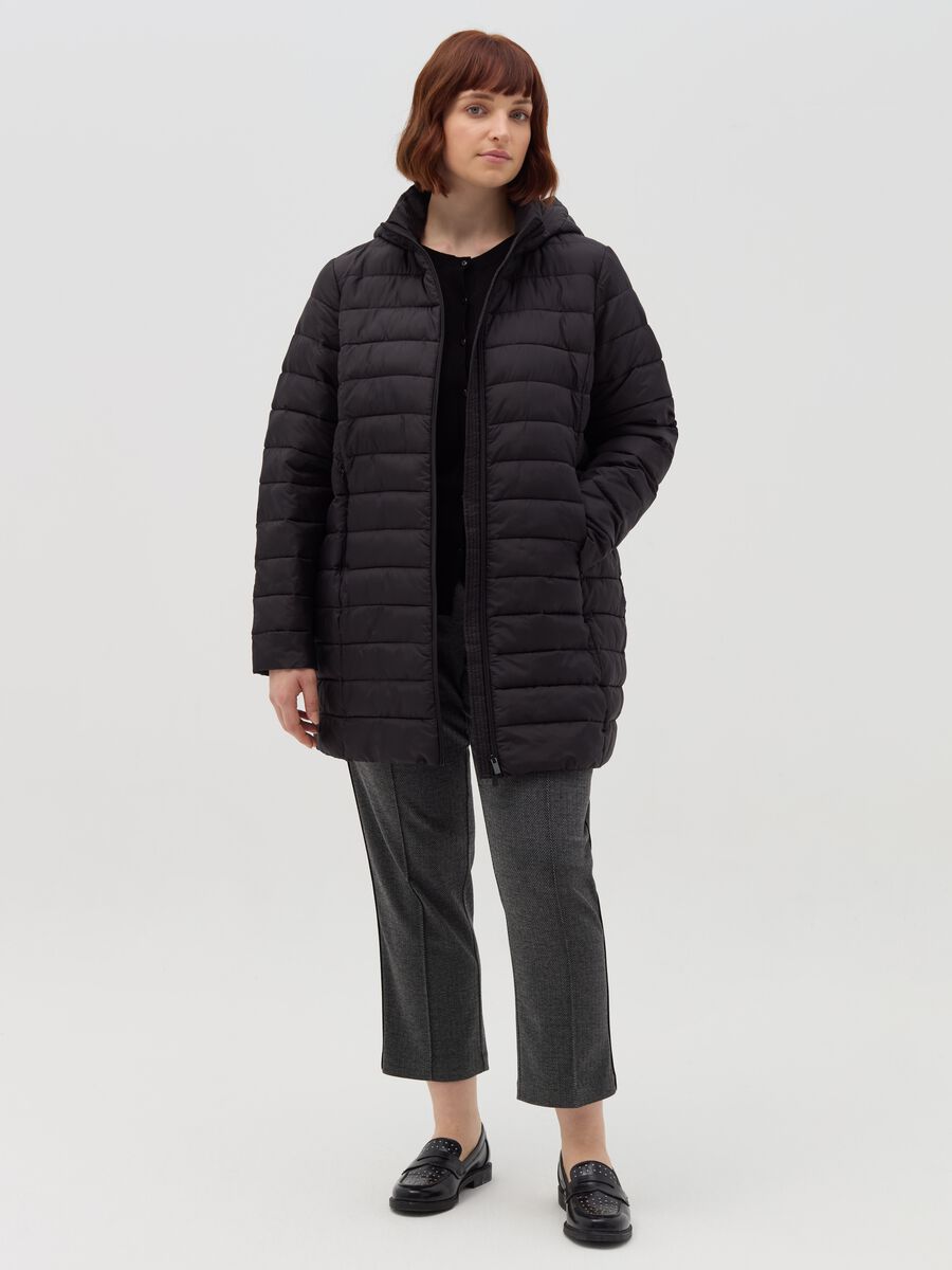 Curvy long down jacket with hood_0