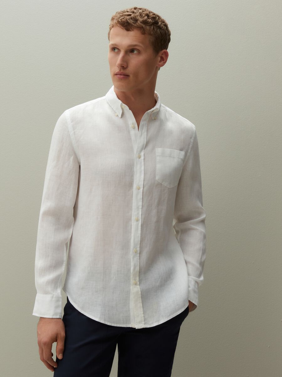 Regular-fit shirt in linen with pocket_3