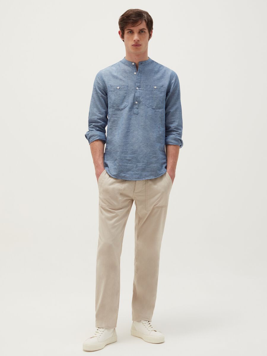 Regular-fit trousers in cotton and linen_0