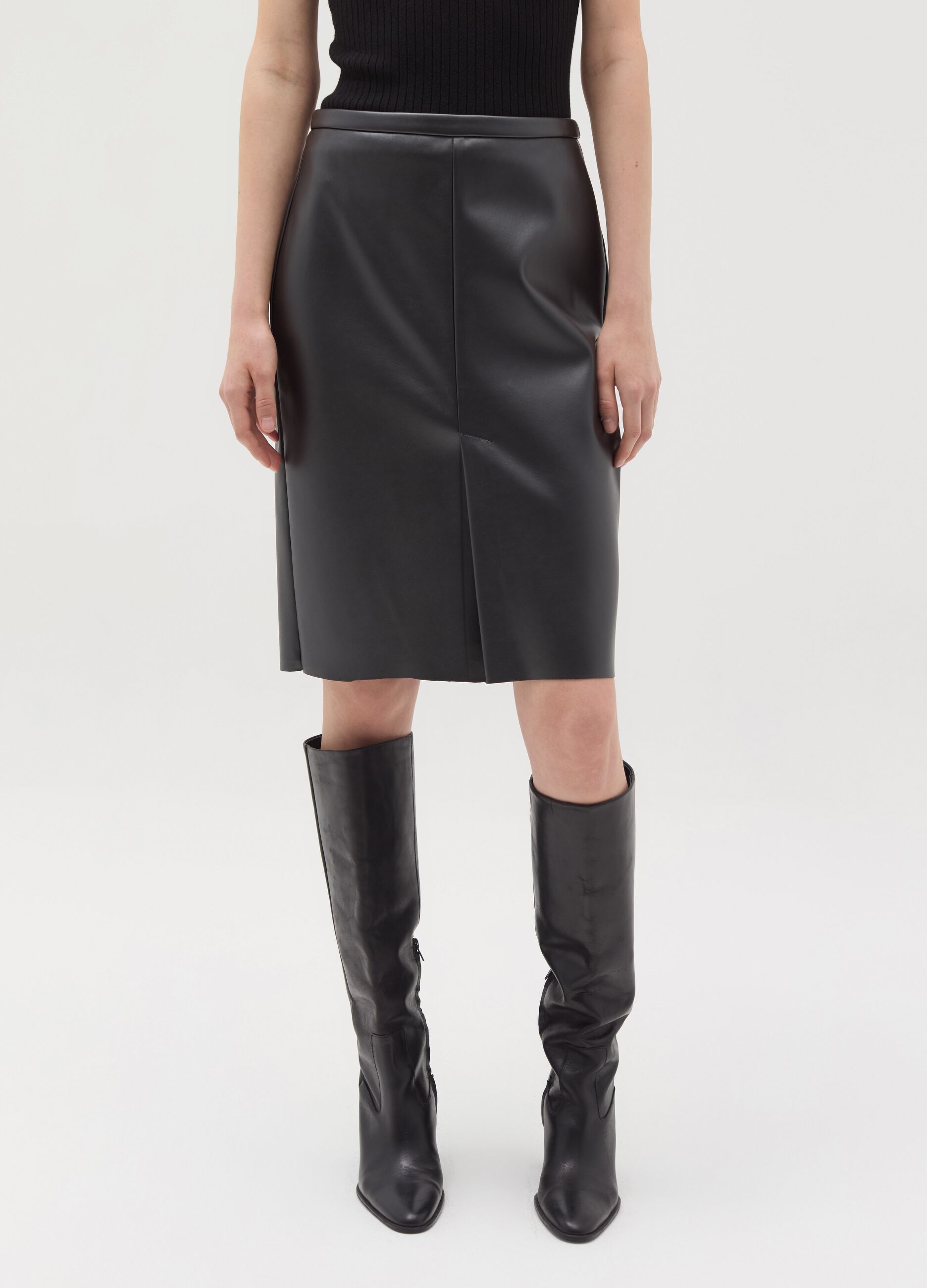 Glossy-effect midi skirt