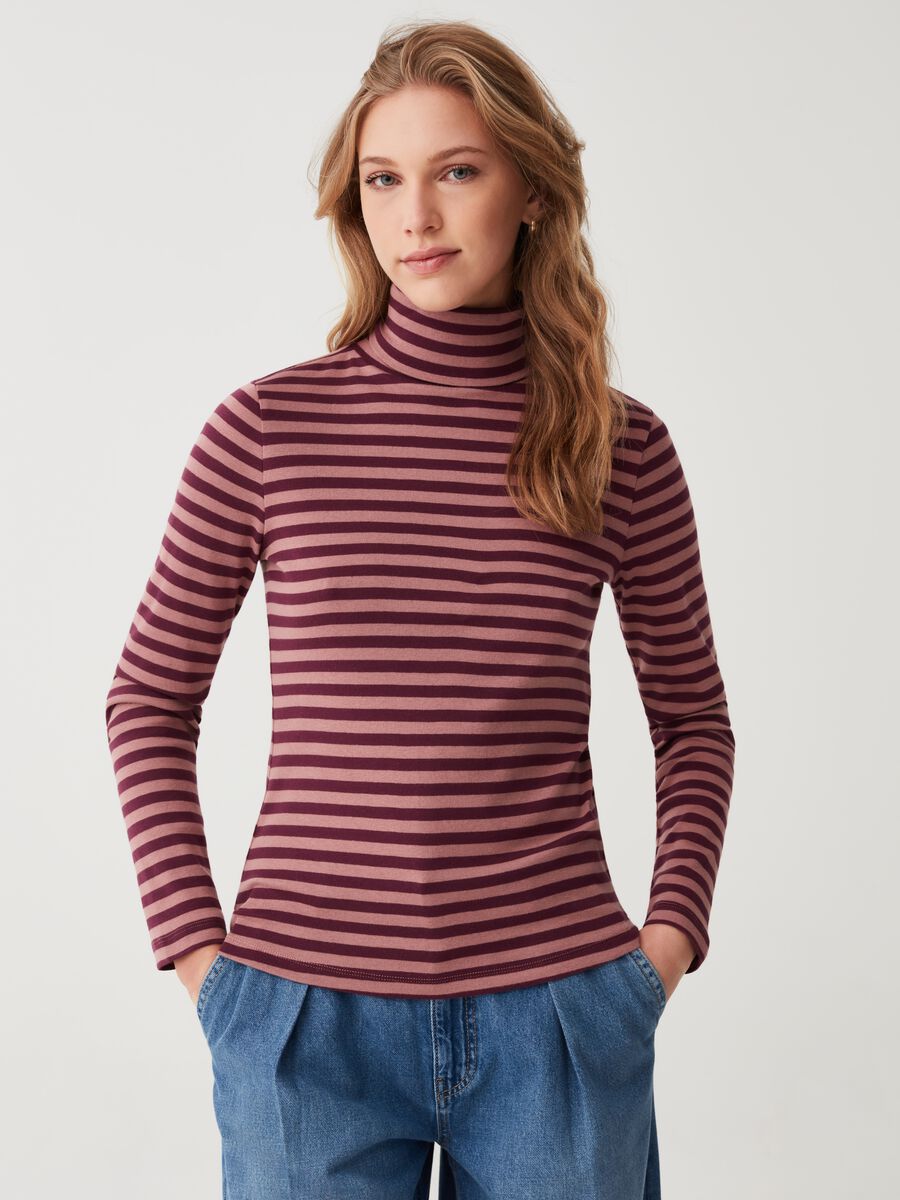 Striped T-shirt with high neck_0