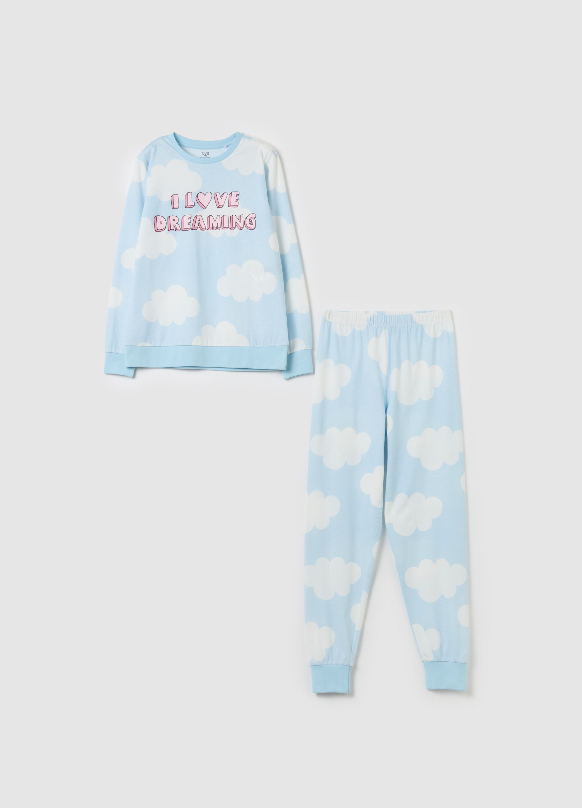 Full-length pyjamas with cloud print