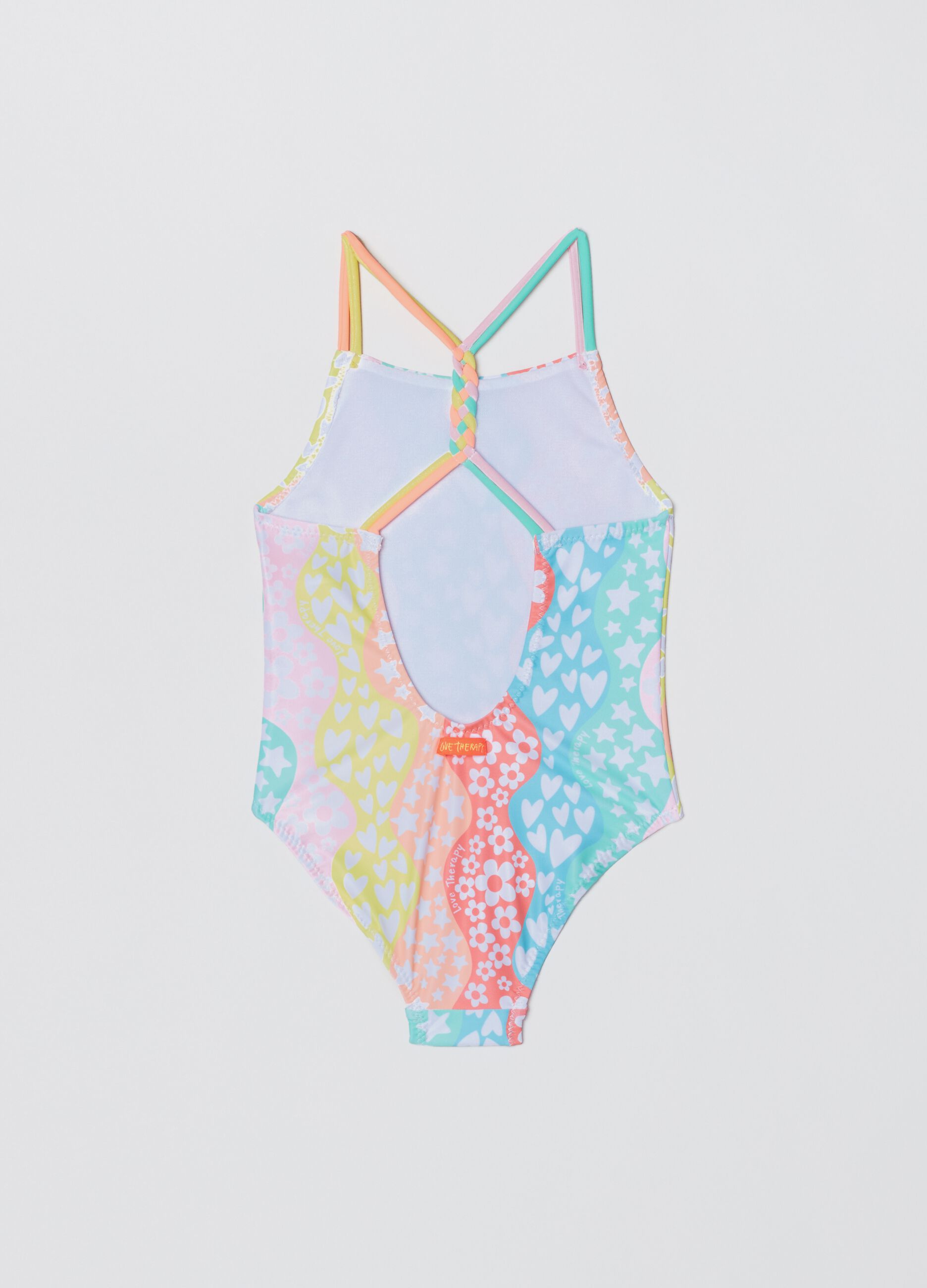 One-piece swimsuit with Love Therapy print