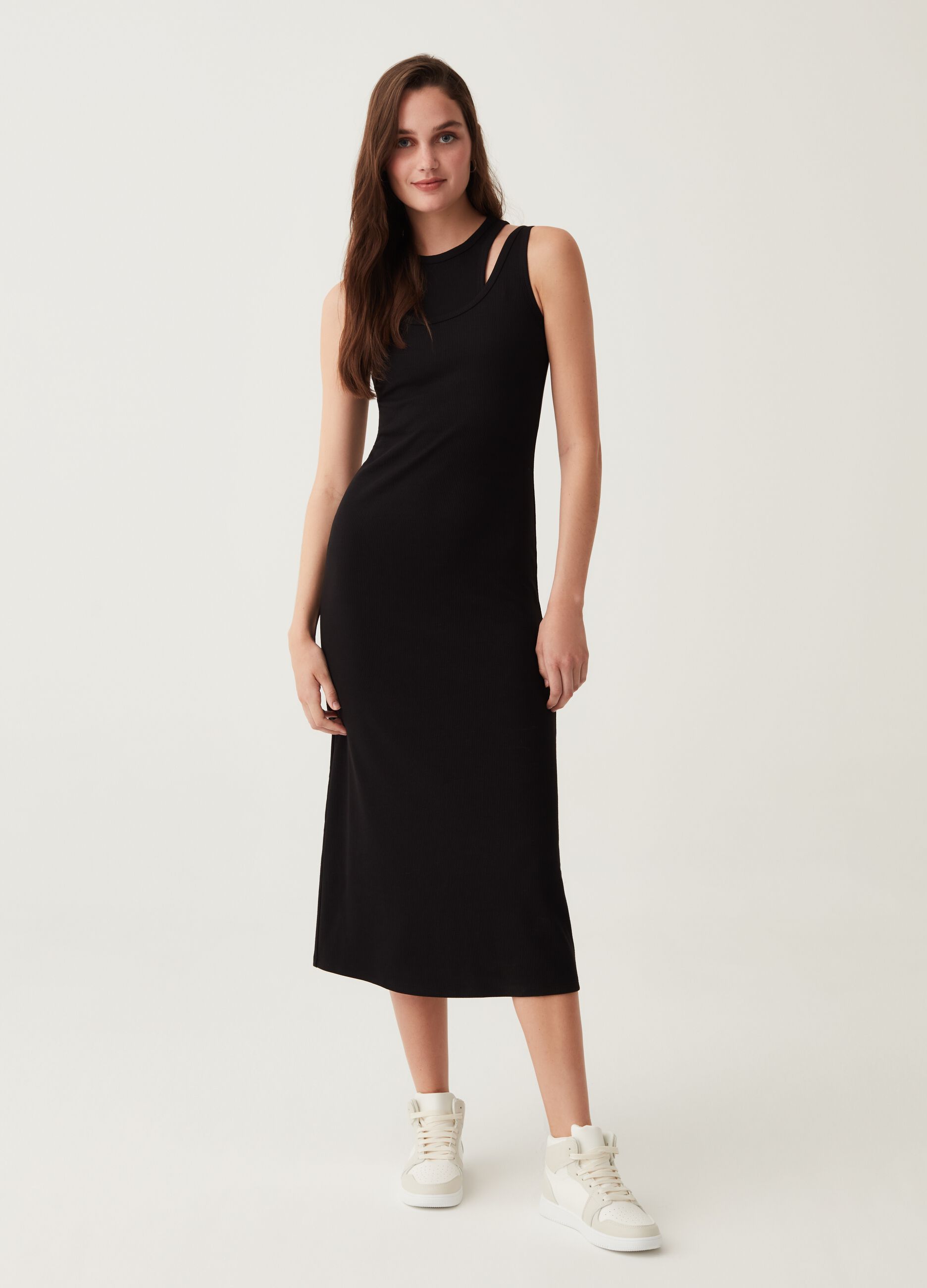 Sheath dress with double neckline