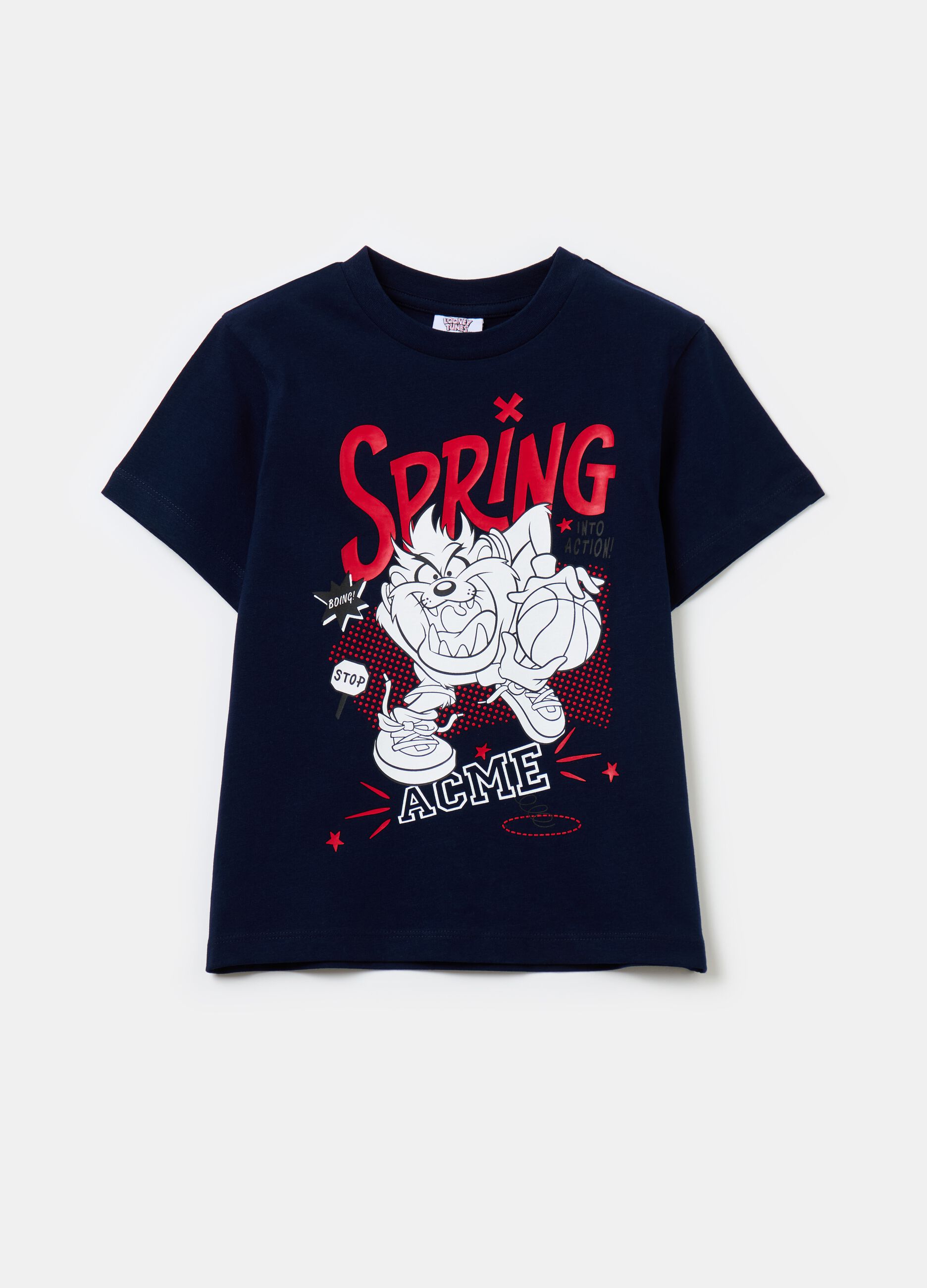 Cotton T-shirt with Taz and lettering print