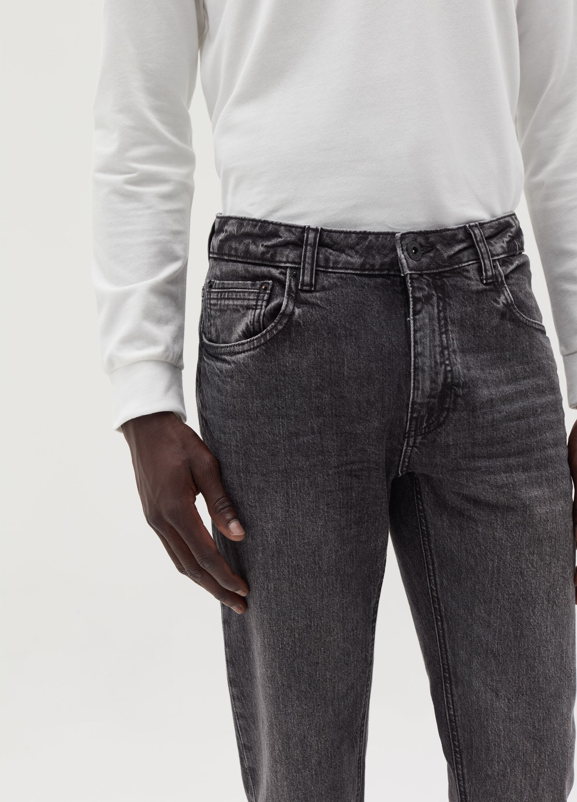 Slim-fit acid-wash jeans with fading