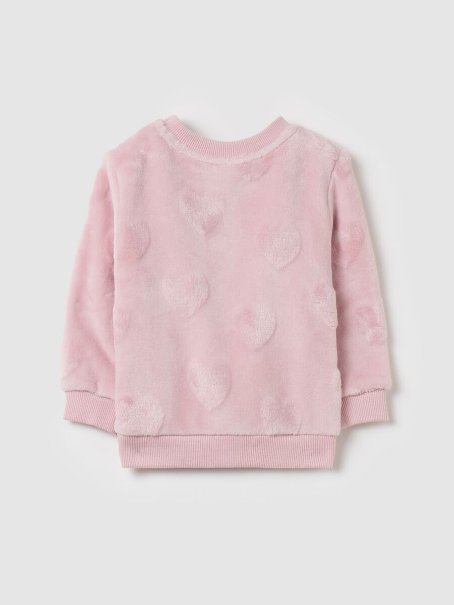 Sweatshirt in faux fur with raised hearts print_1