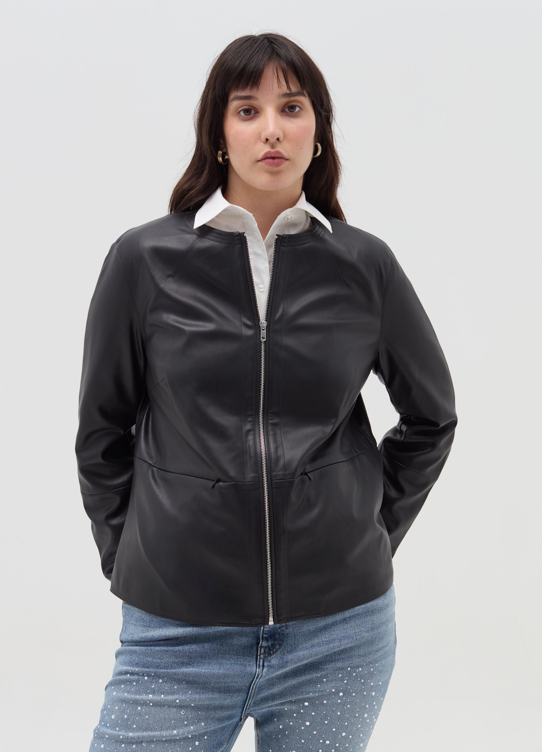 Curvy biker jacket with zip