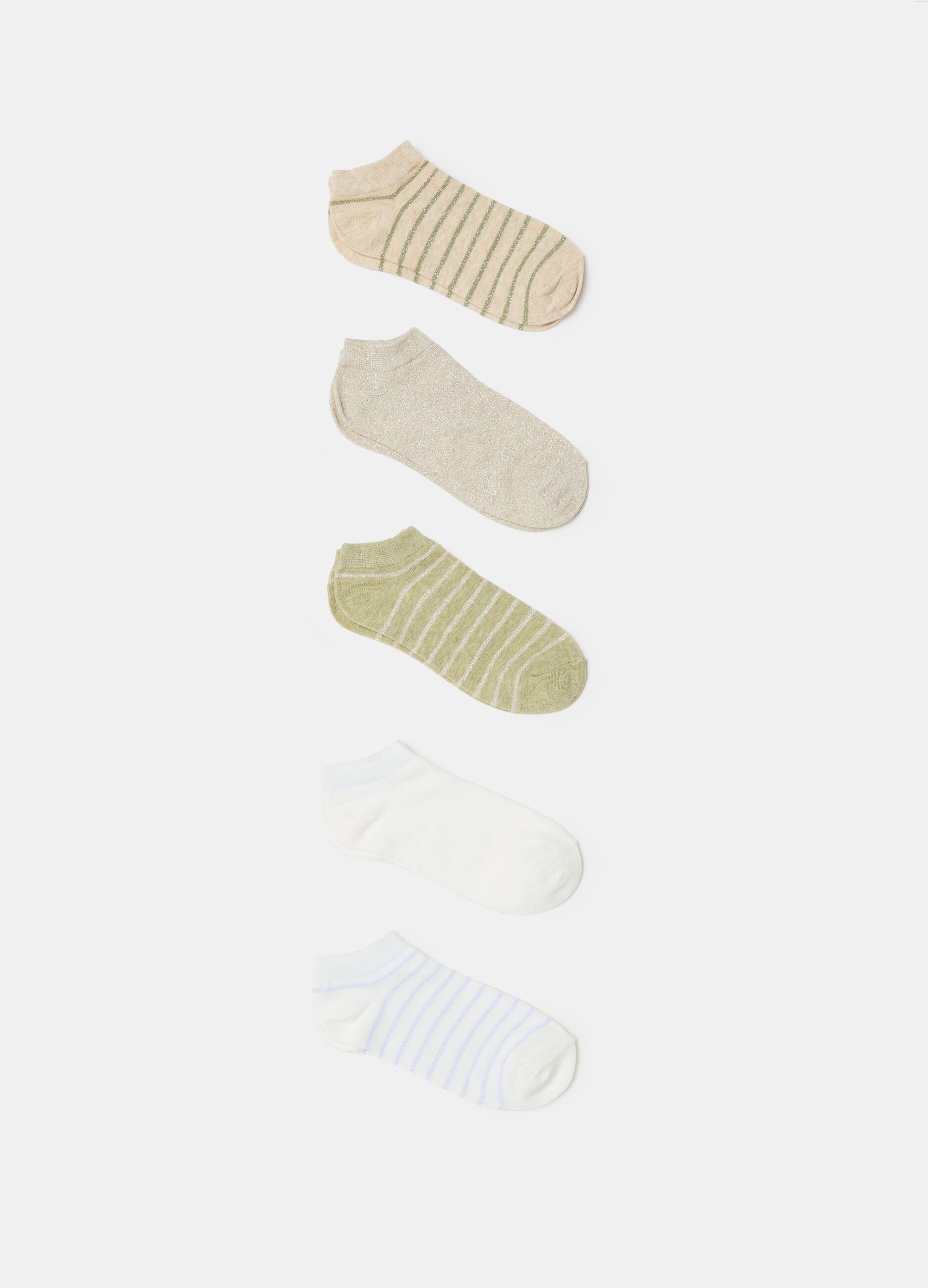 Five-pair pack striped shoe liners with lurex