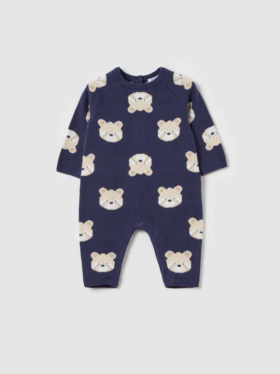 Organic cotton onesie with jacquard teddy bears_0