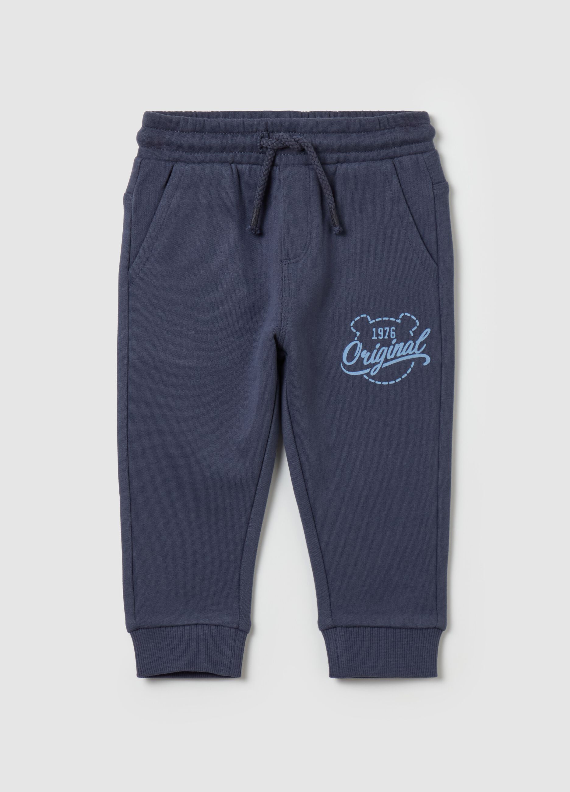 Fleece joggers with drawstring and print