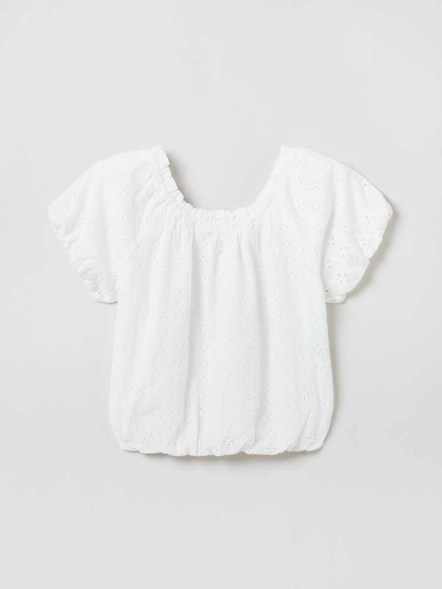 Broderie anglaise top with puff sleeves_0
