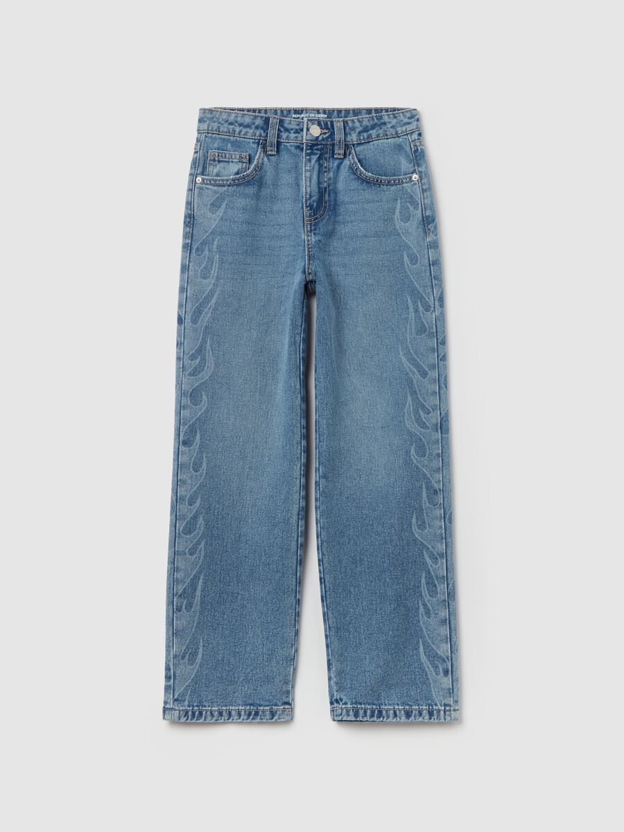 Jeans straight fit con fiamme_0