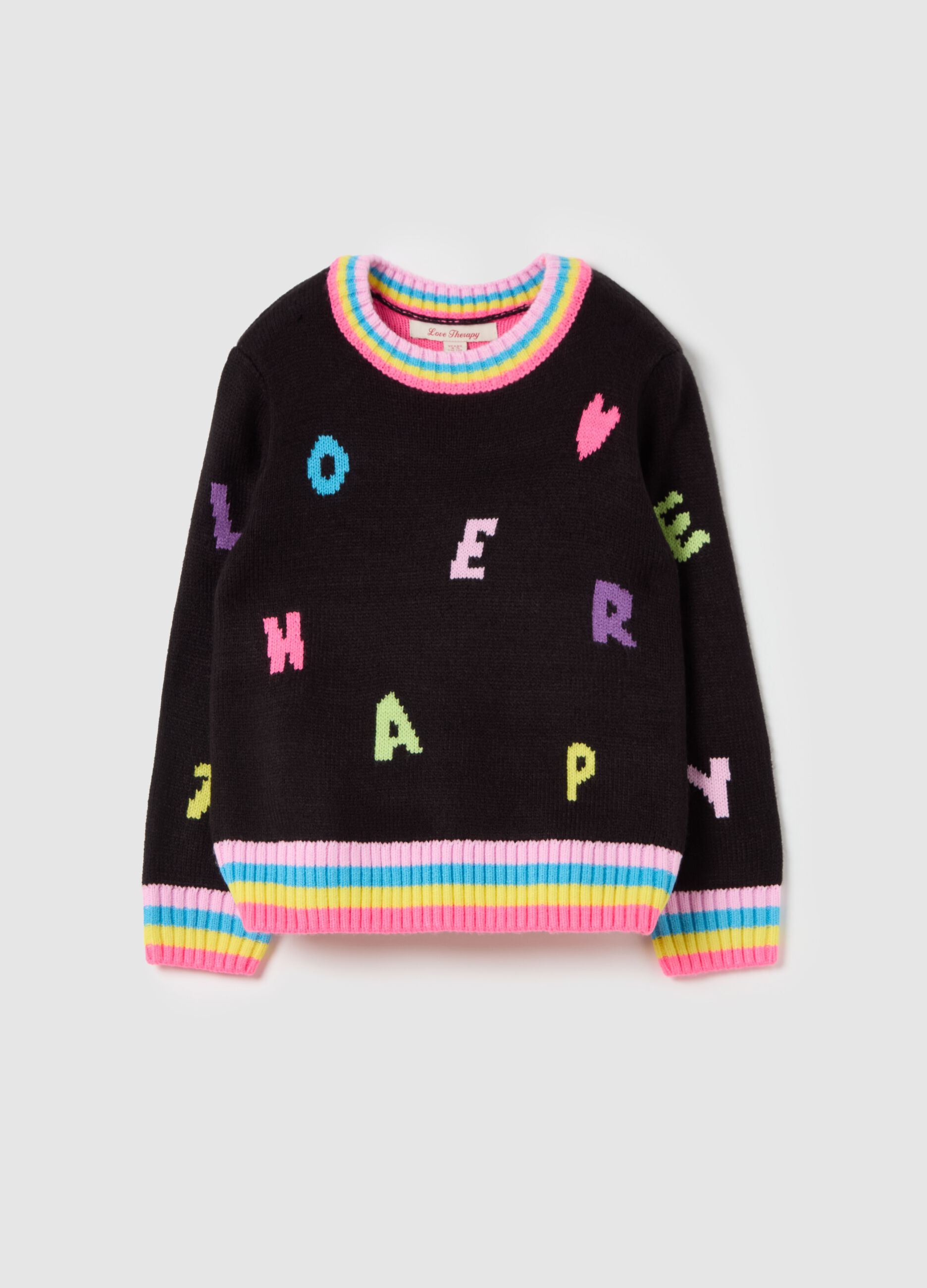 Pullover con lettering multicolore all-over