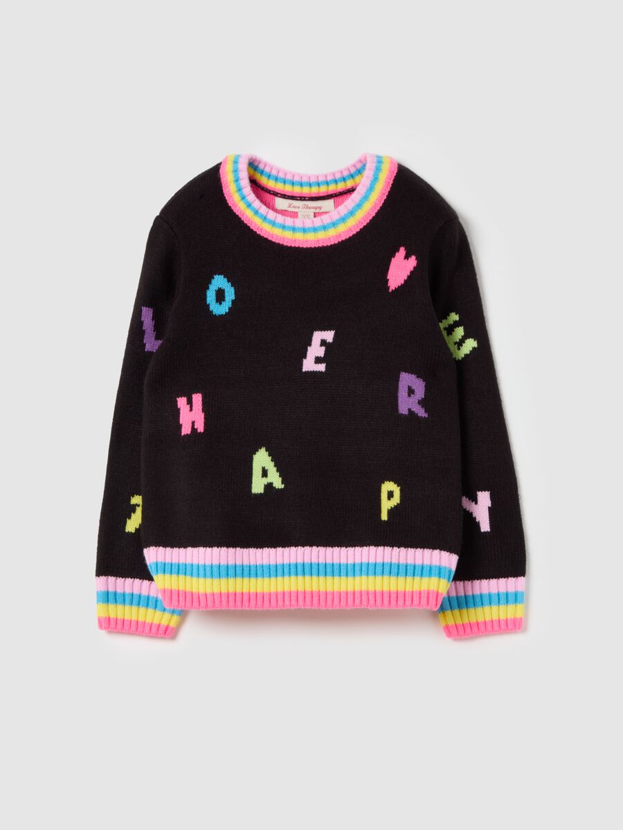 Pullover con lettering multicolore all-over_0