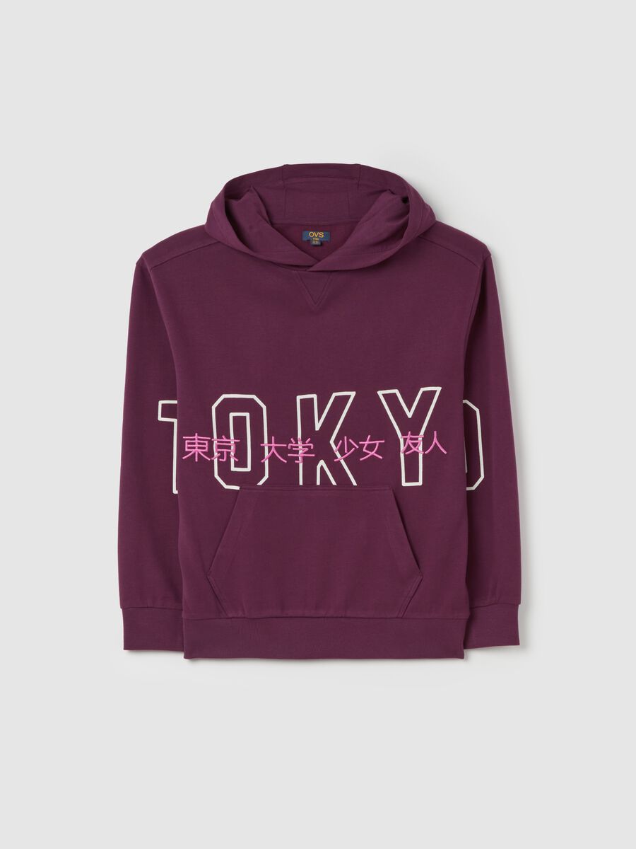 Sweatshirt with hood and "Tokyo" print_0