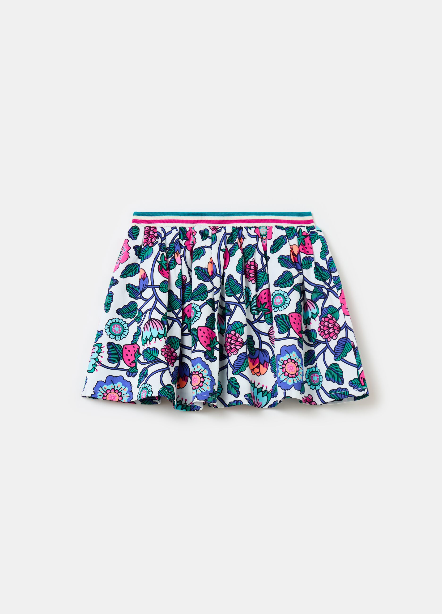 Cotton skirt with strawberries print