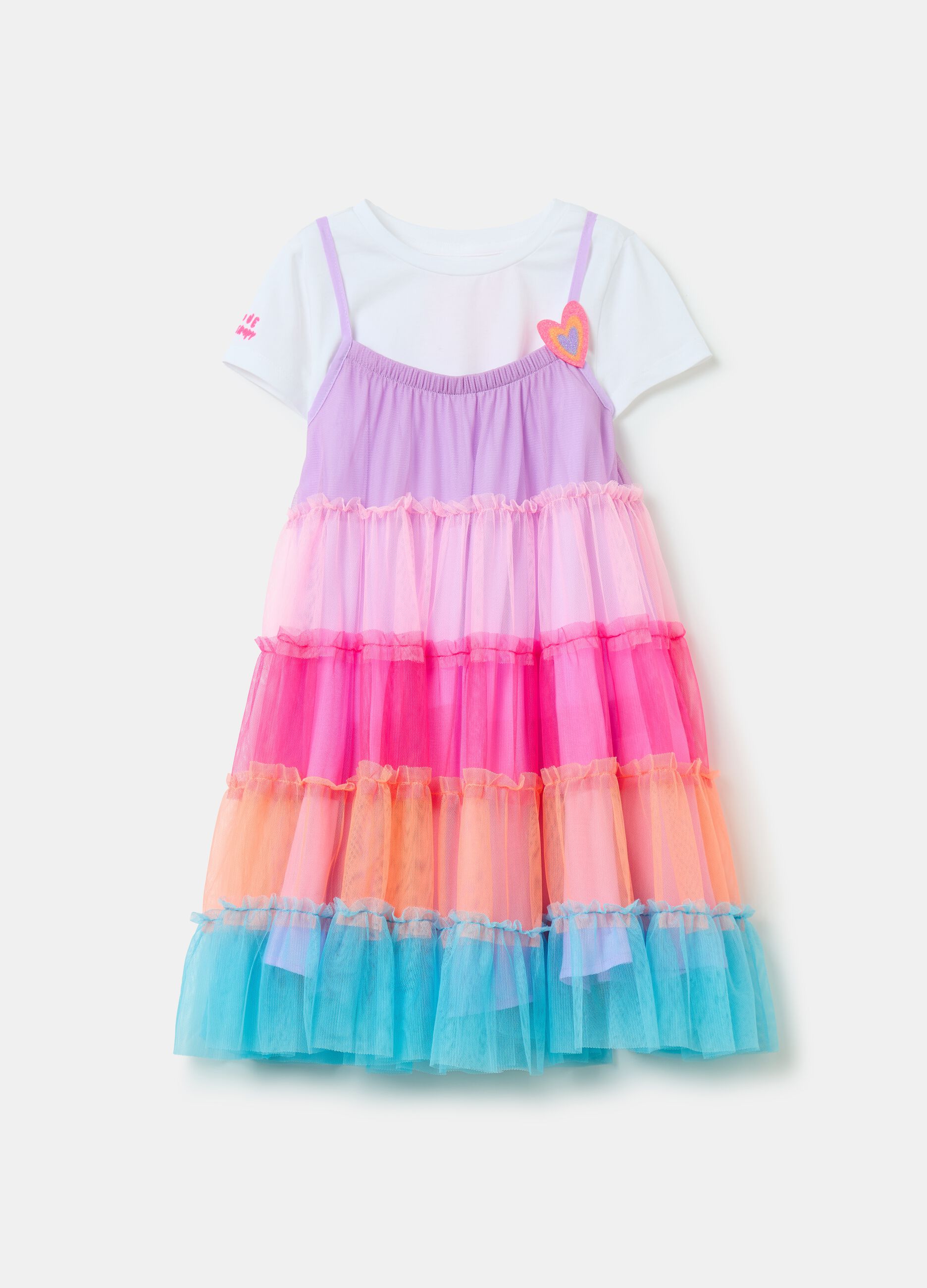 T-shirt and dress set in multicoloured tulle