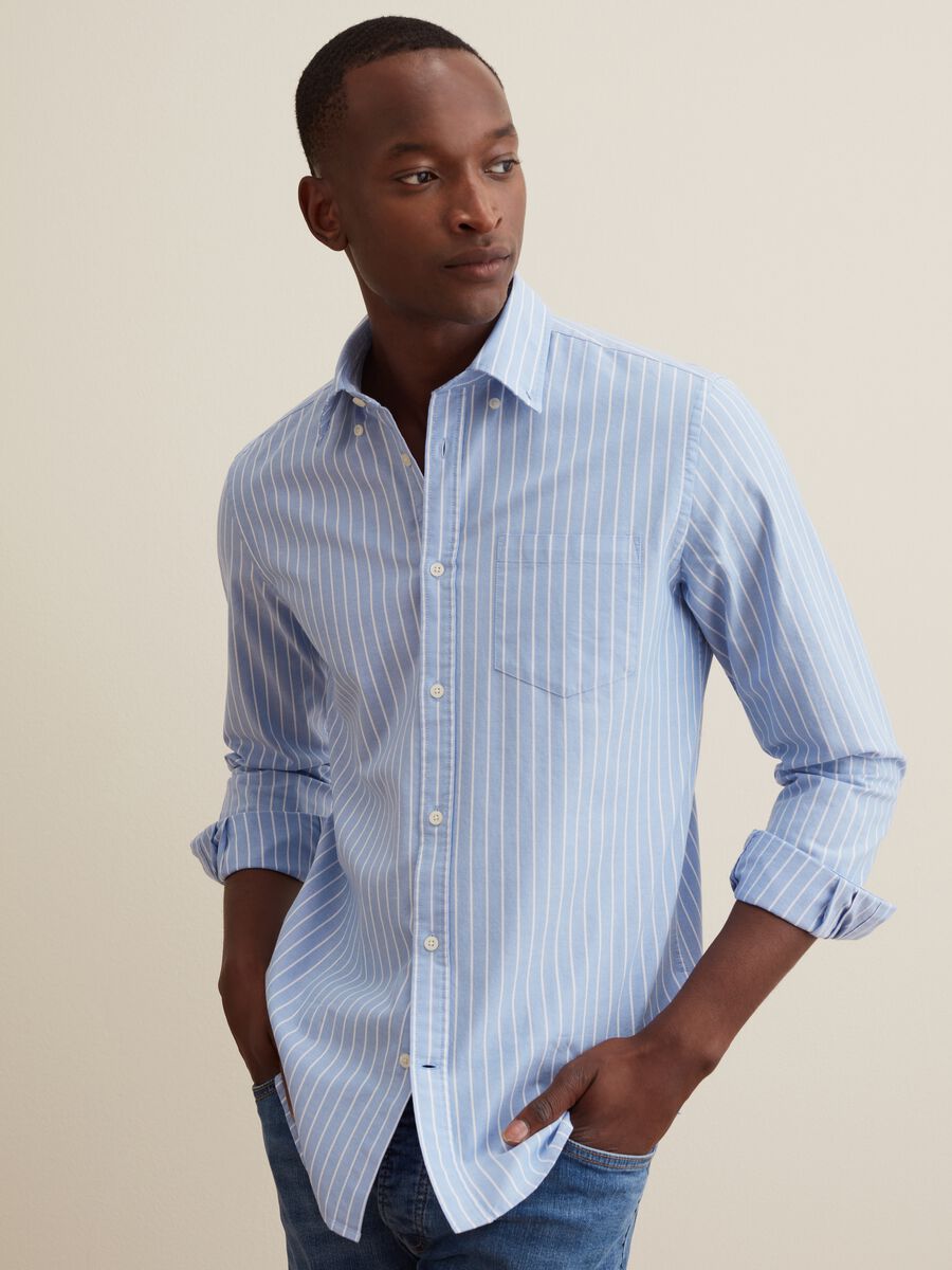 Striped Oxford cotton shirt with pocket_0