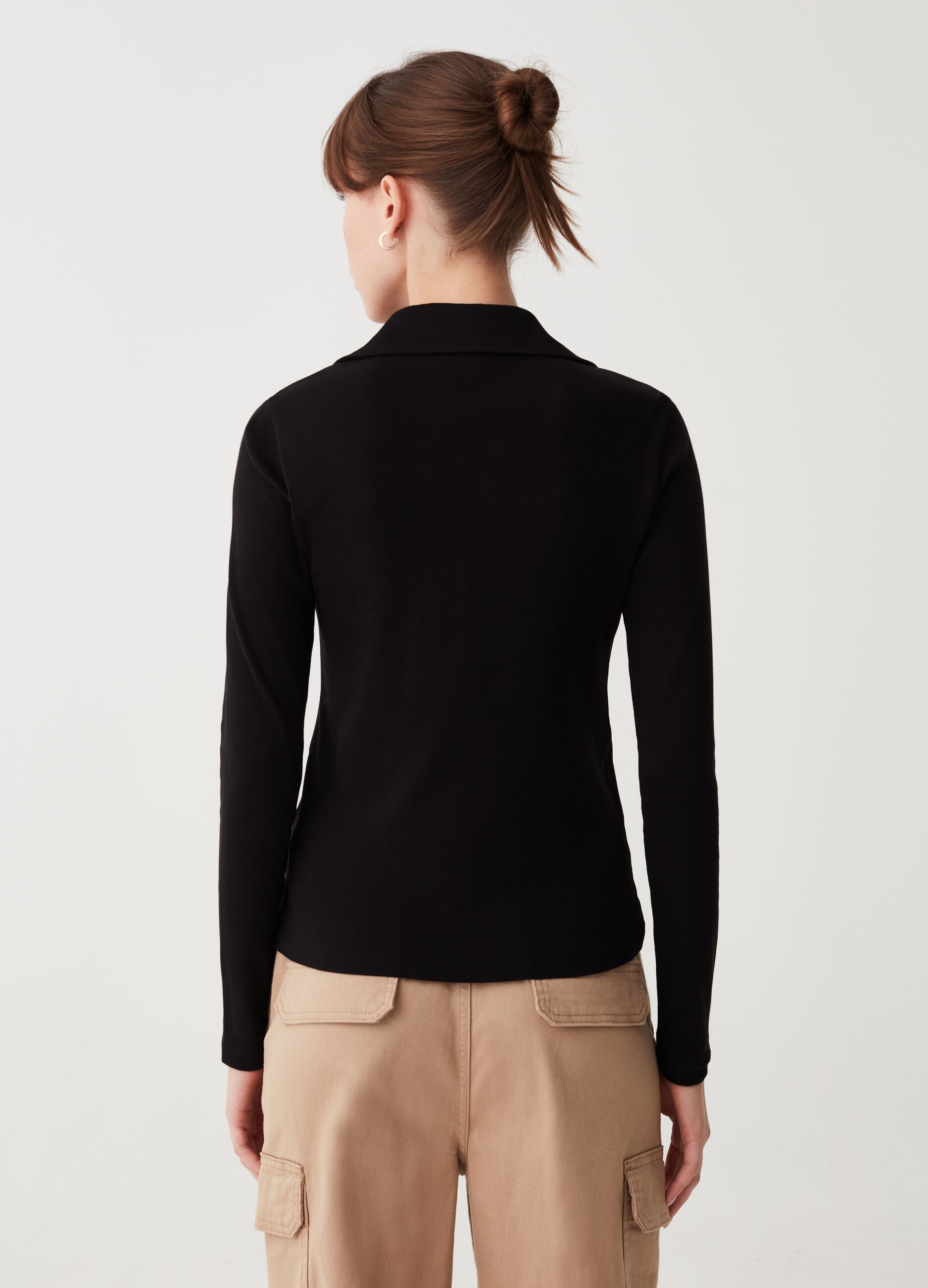 Long-sleeved T-shirt with polo neck