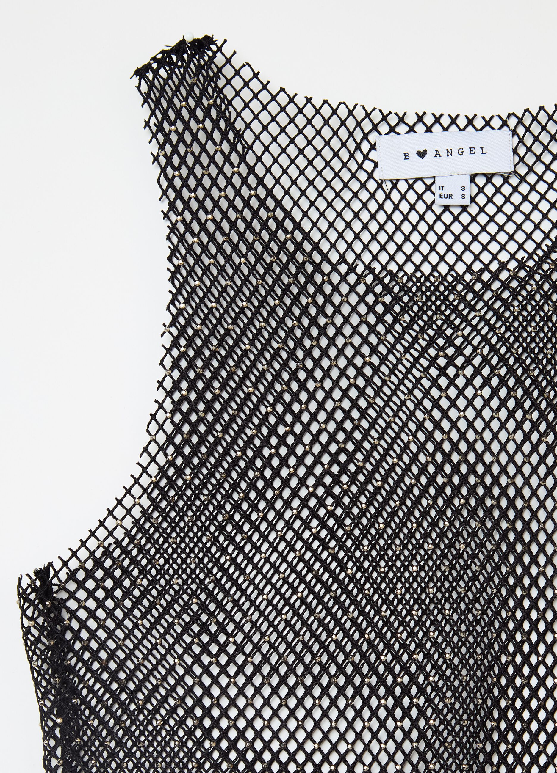 Mesh tank top with micro diamantés