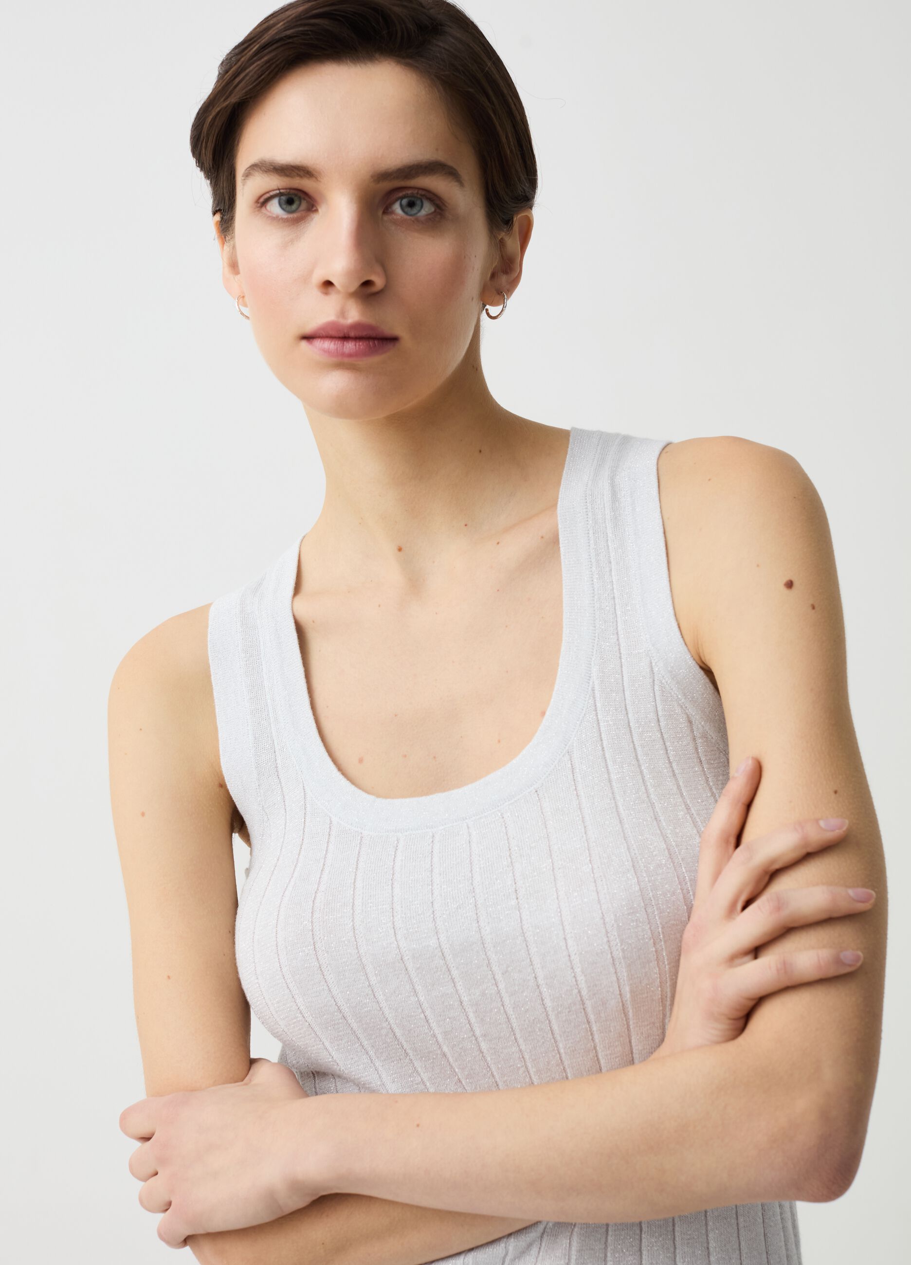 Flat ribbed tank top with lurex