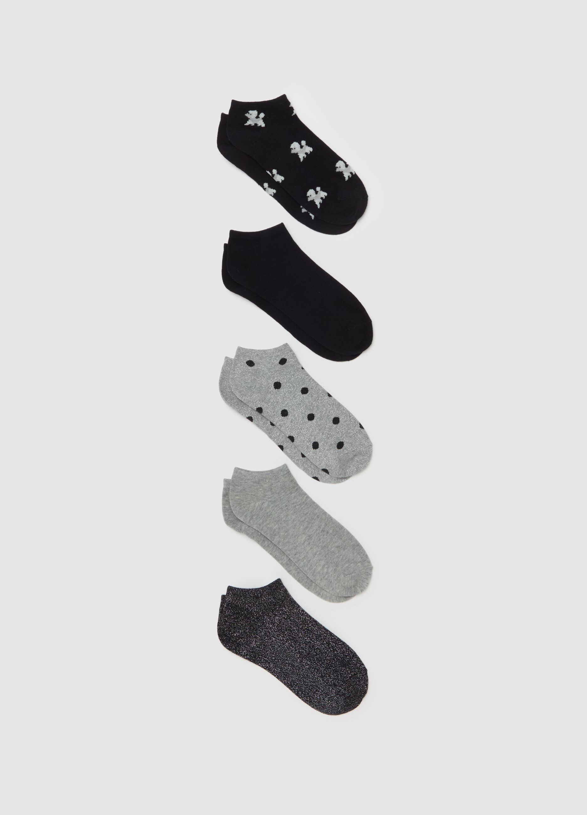 Five-pair pack short socks with lurex and designs