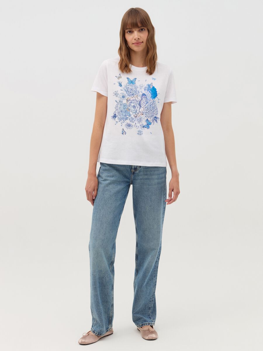 T-shirt with butterflies with flowers print_1