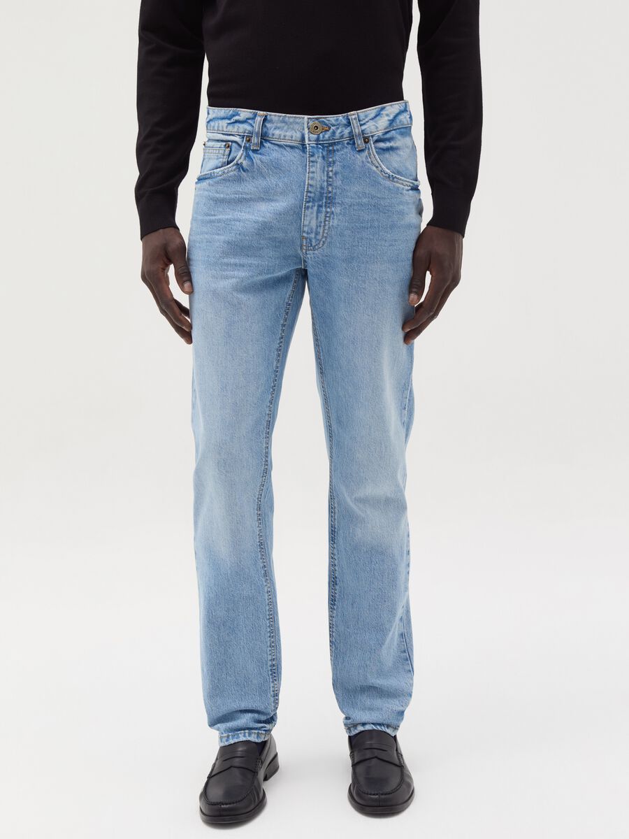 Slim-fit acid-wash jeans with fading_1